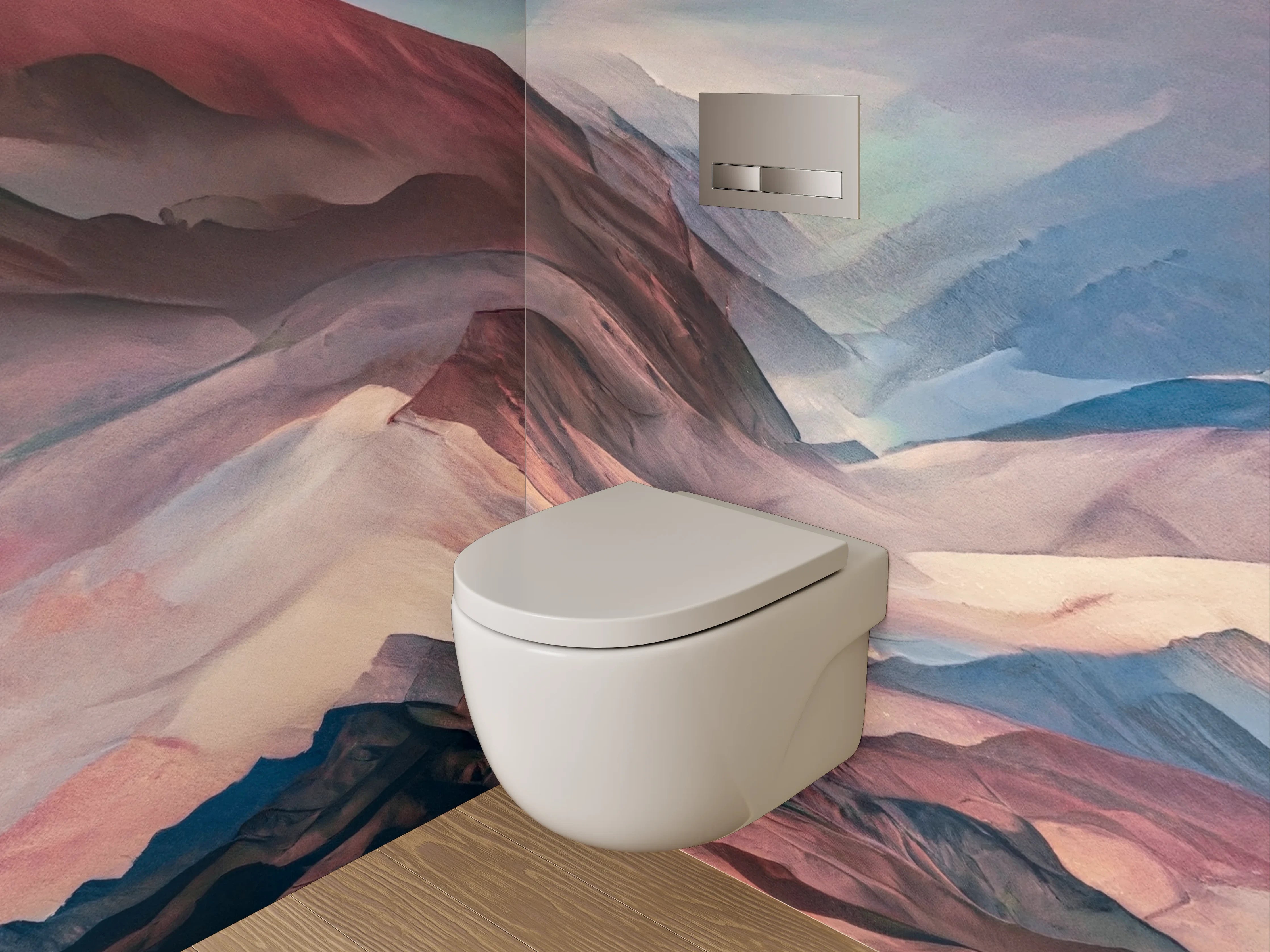 WC-Rückwand - Abstrakte Berglandschaft in Rot und Blau