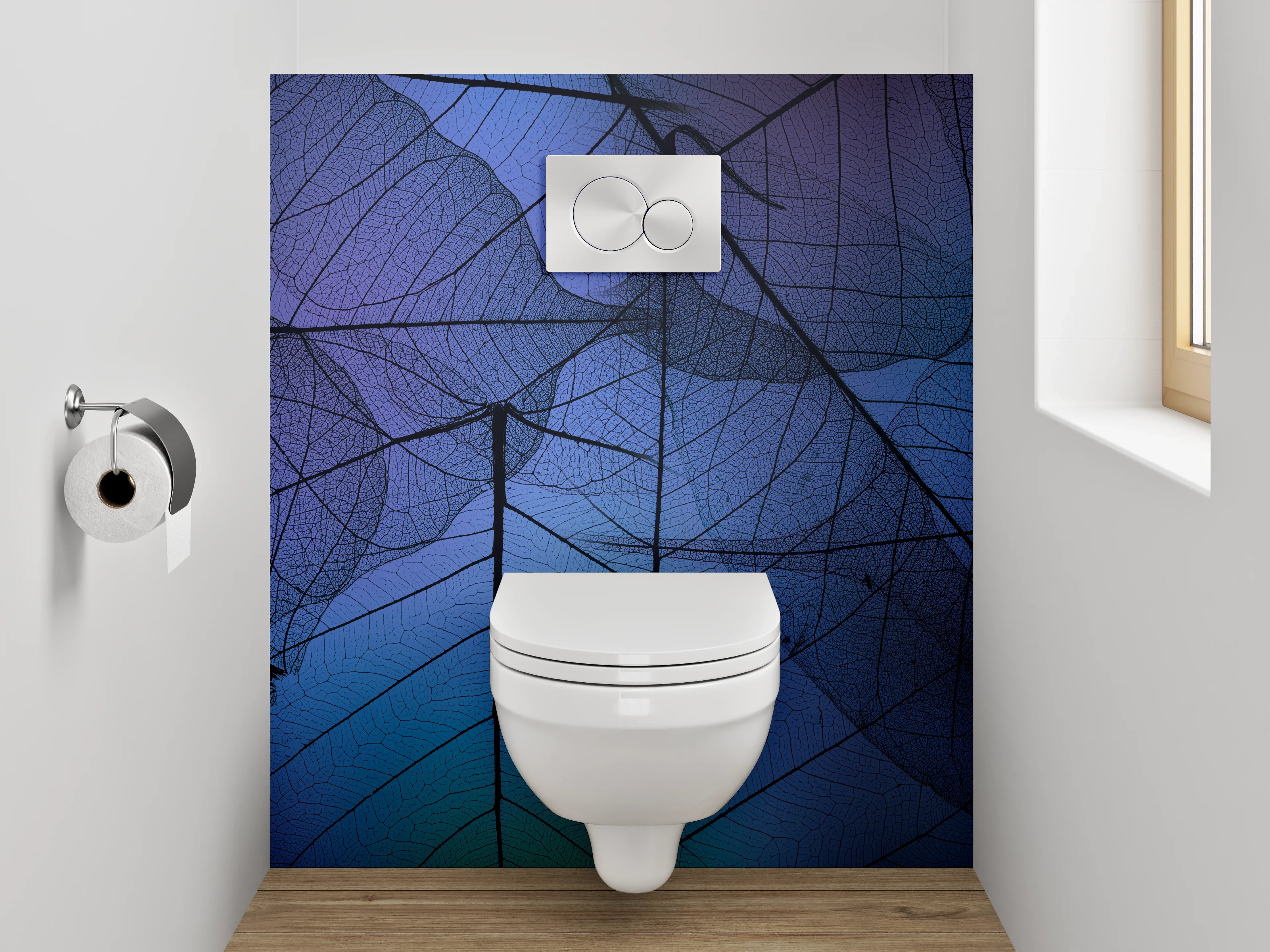 WC-Rückwand - Abstrakte Blätter Blau Lila Türkis