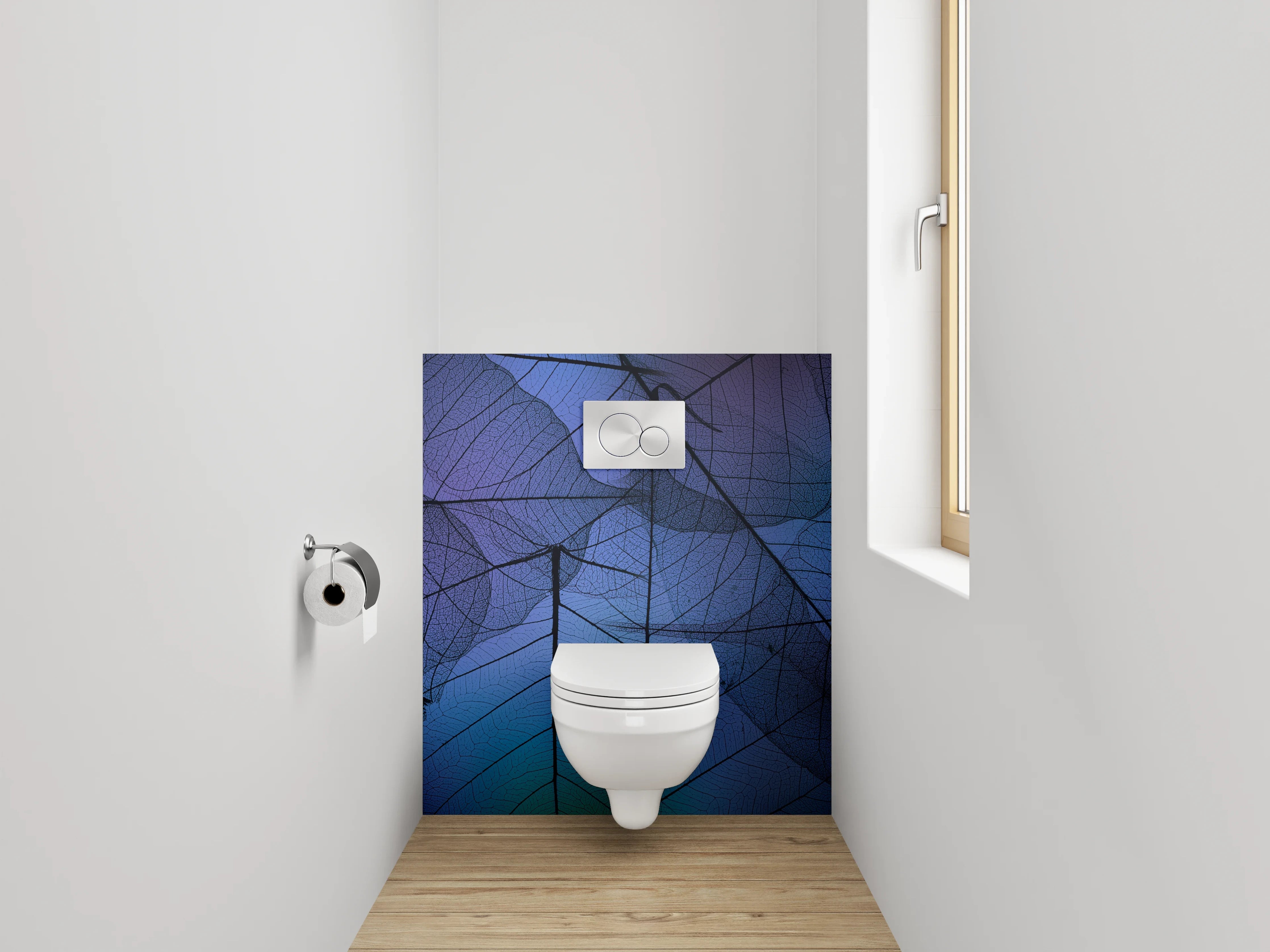 WC-Rückwand - Abstrakte Blätter Blau Lila Türkis