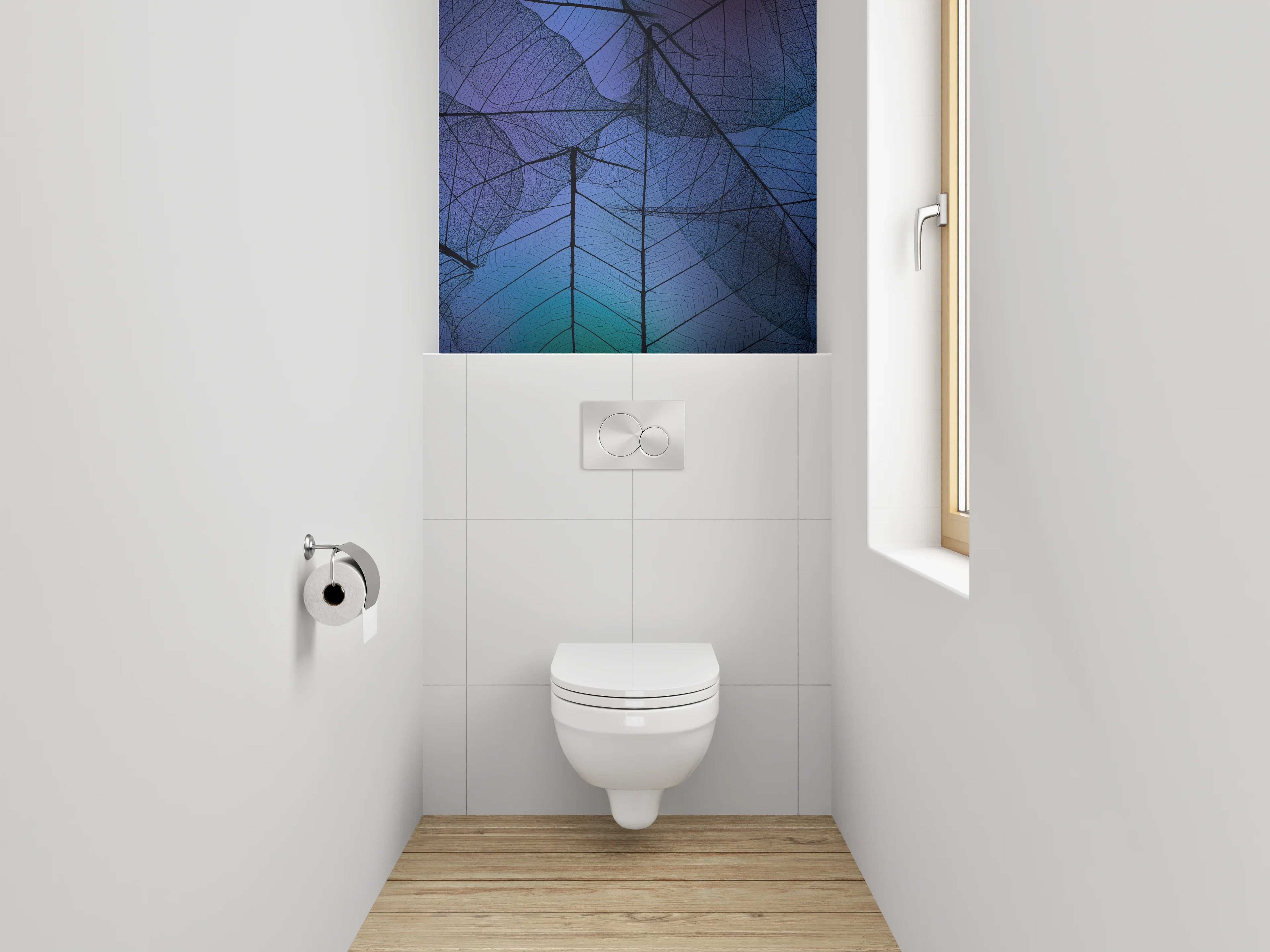 WC-Rückwand - Abstrakte Blätter Blau Lila Türkis