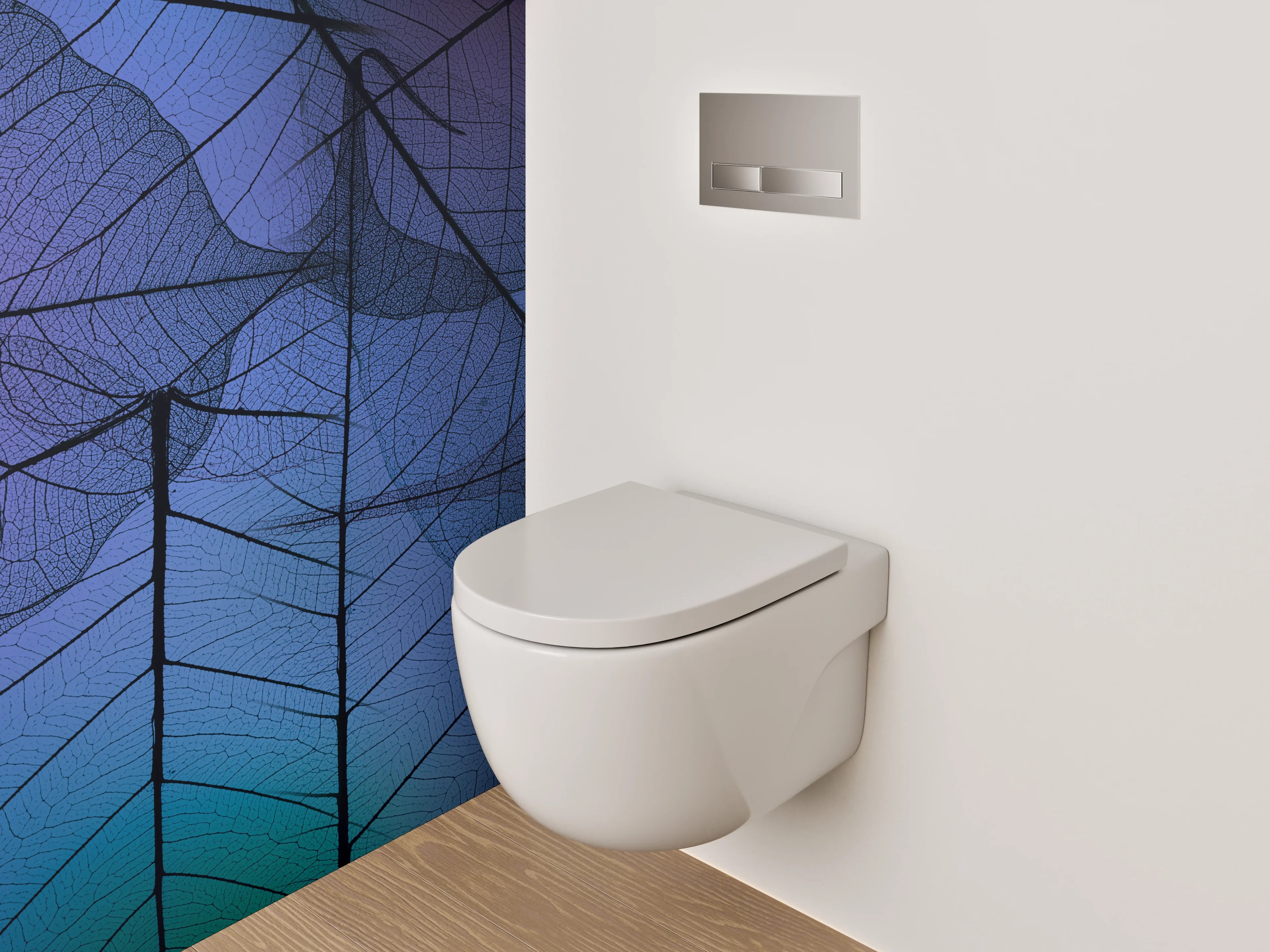 WC-Rückwand - Abstrakte Blätter Blau Lila Türkis