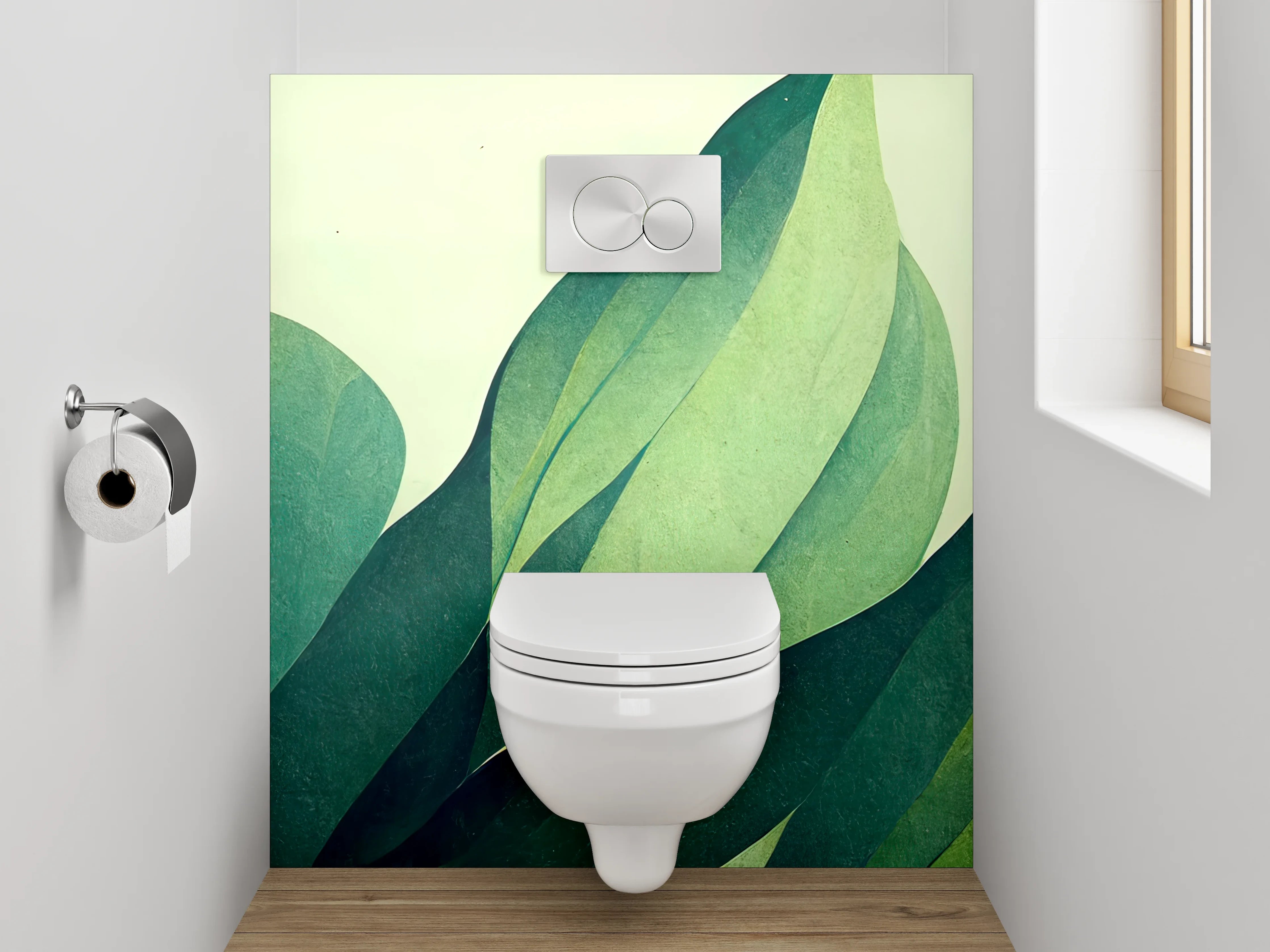 WC-Rückwand - Abstrakte Blätter Illustration Grün Gelb