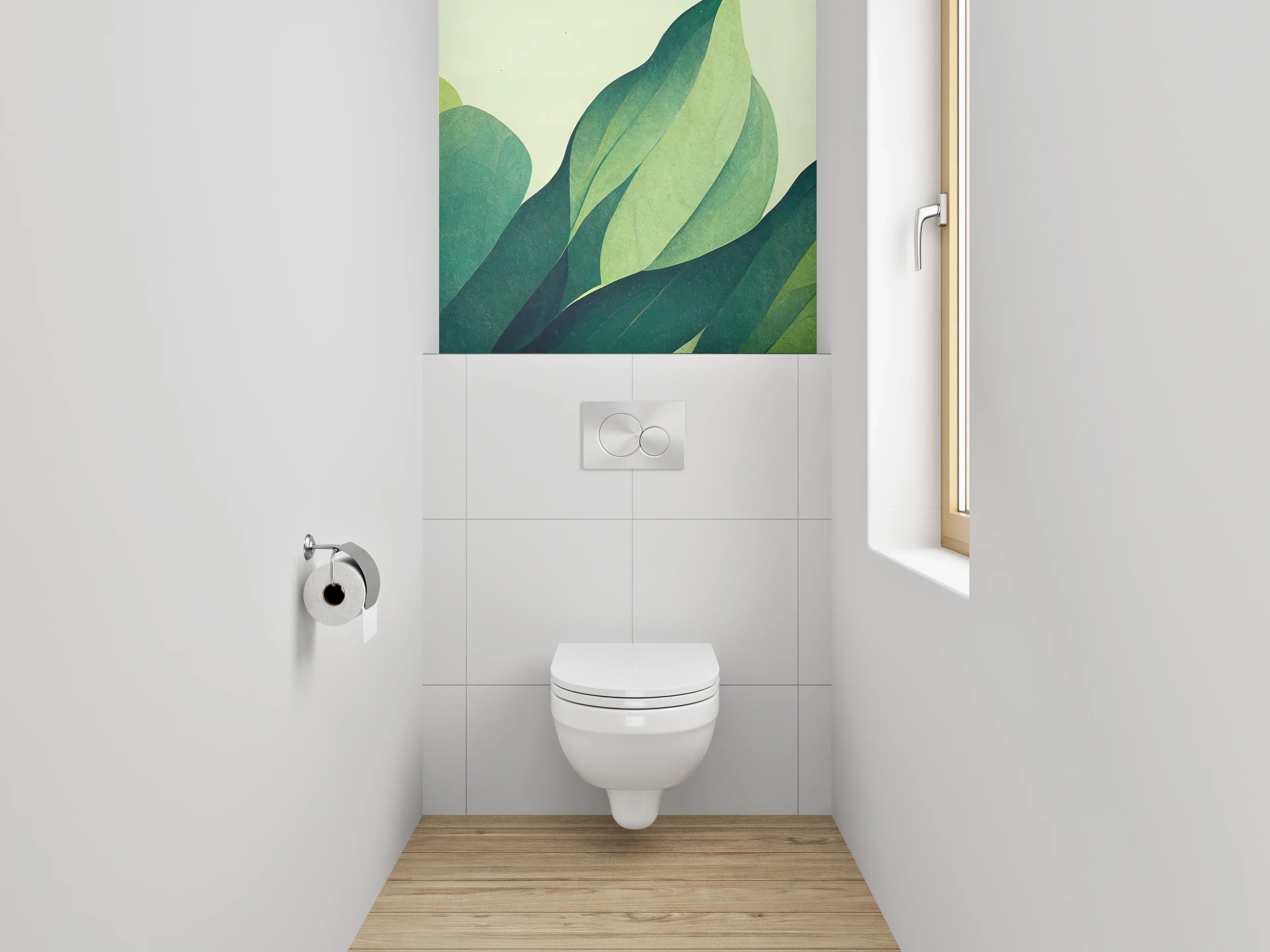 WC-Rückwand - Abstrakte Blätter Illustration Grün Gelb