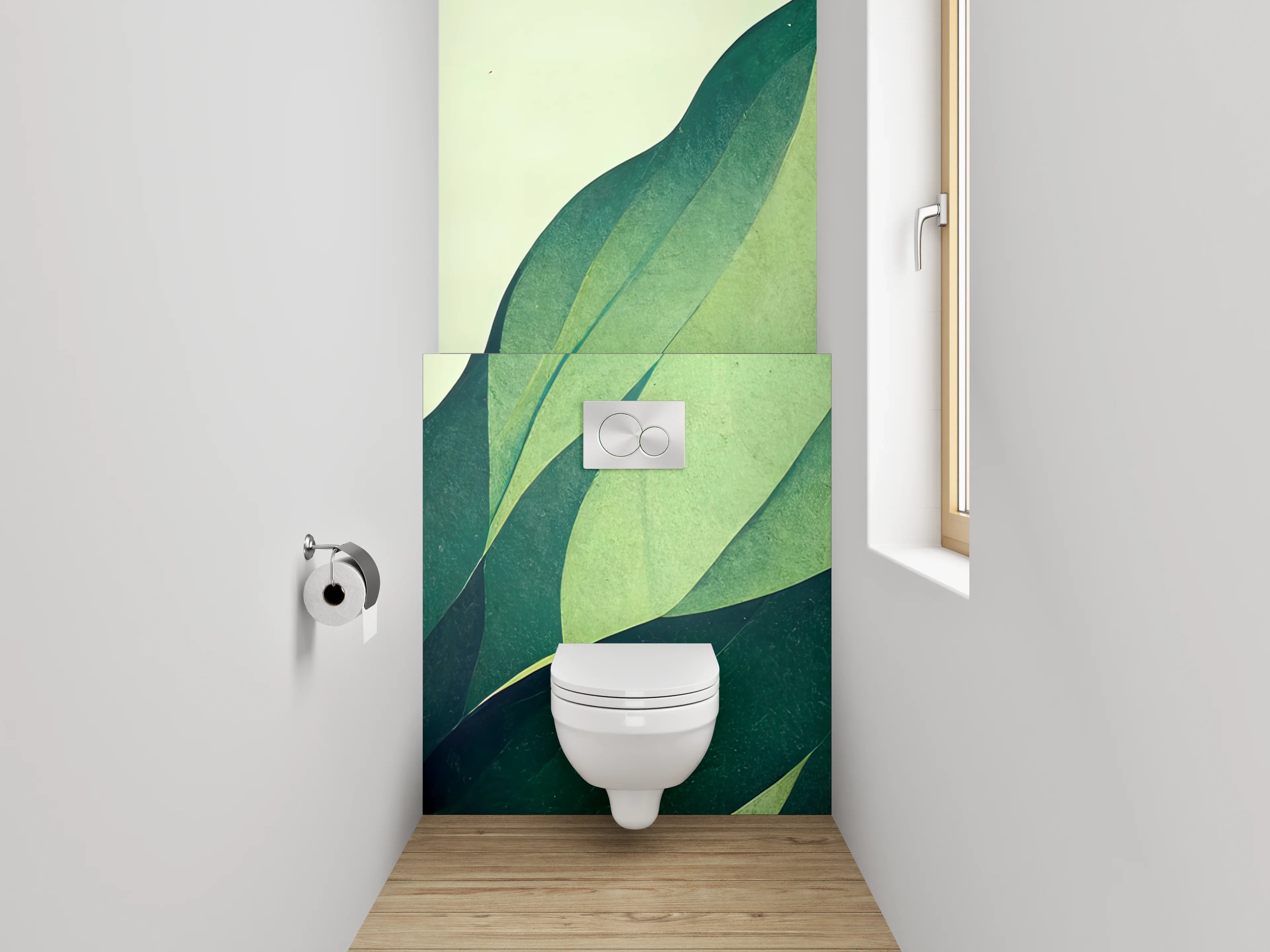 WC-Rückwand - Abstrakte Blätter Illustration Grün Gelb