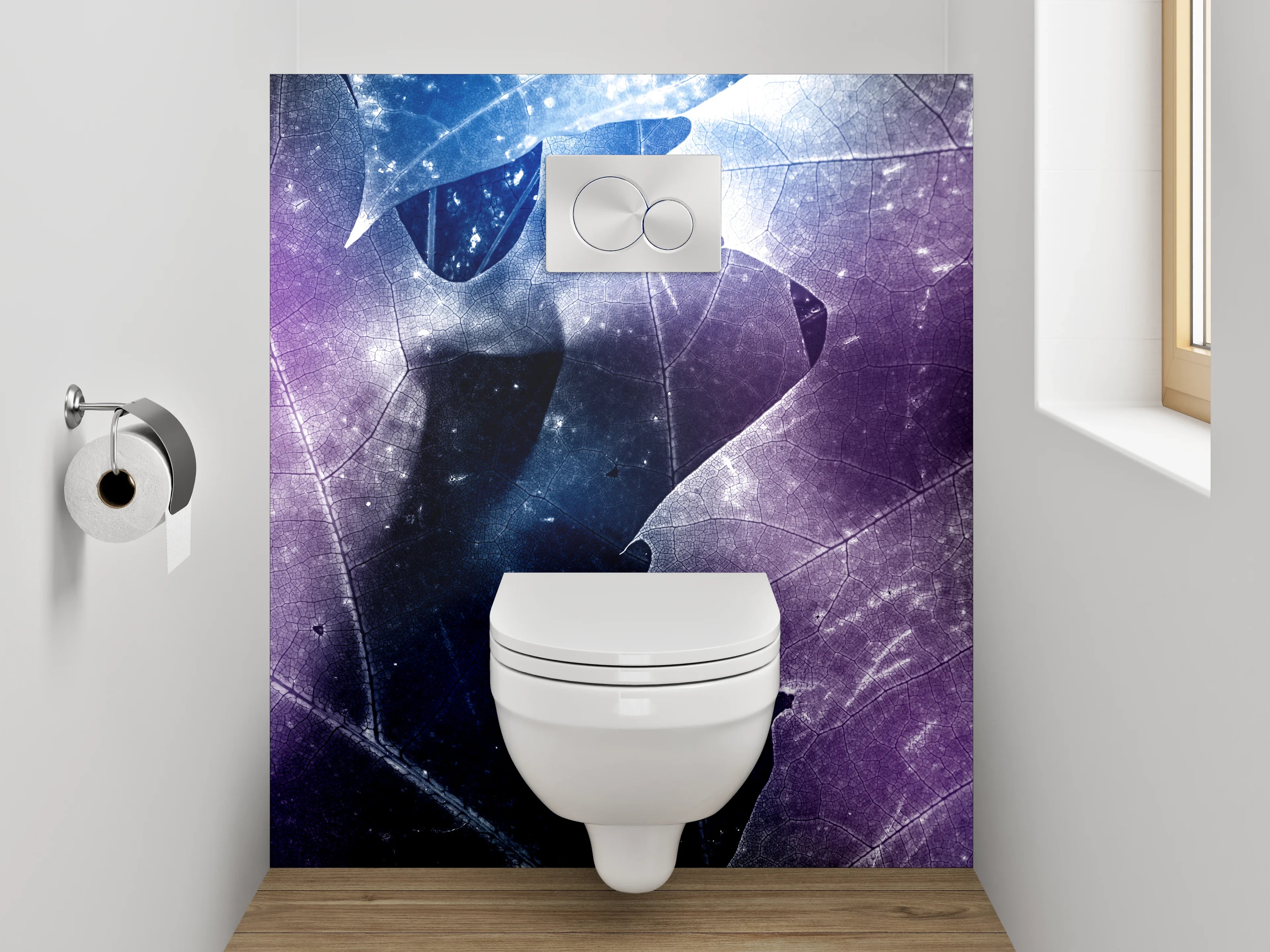 WC-Rückwand - Abstrakte Blätter in Blau und Lila