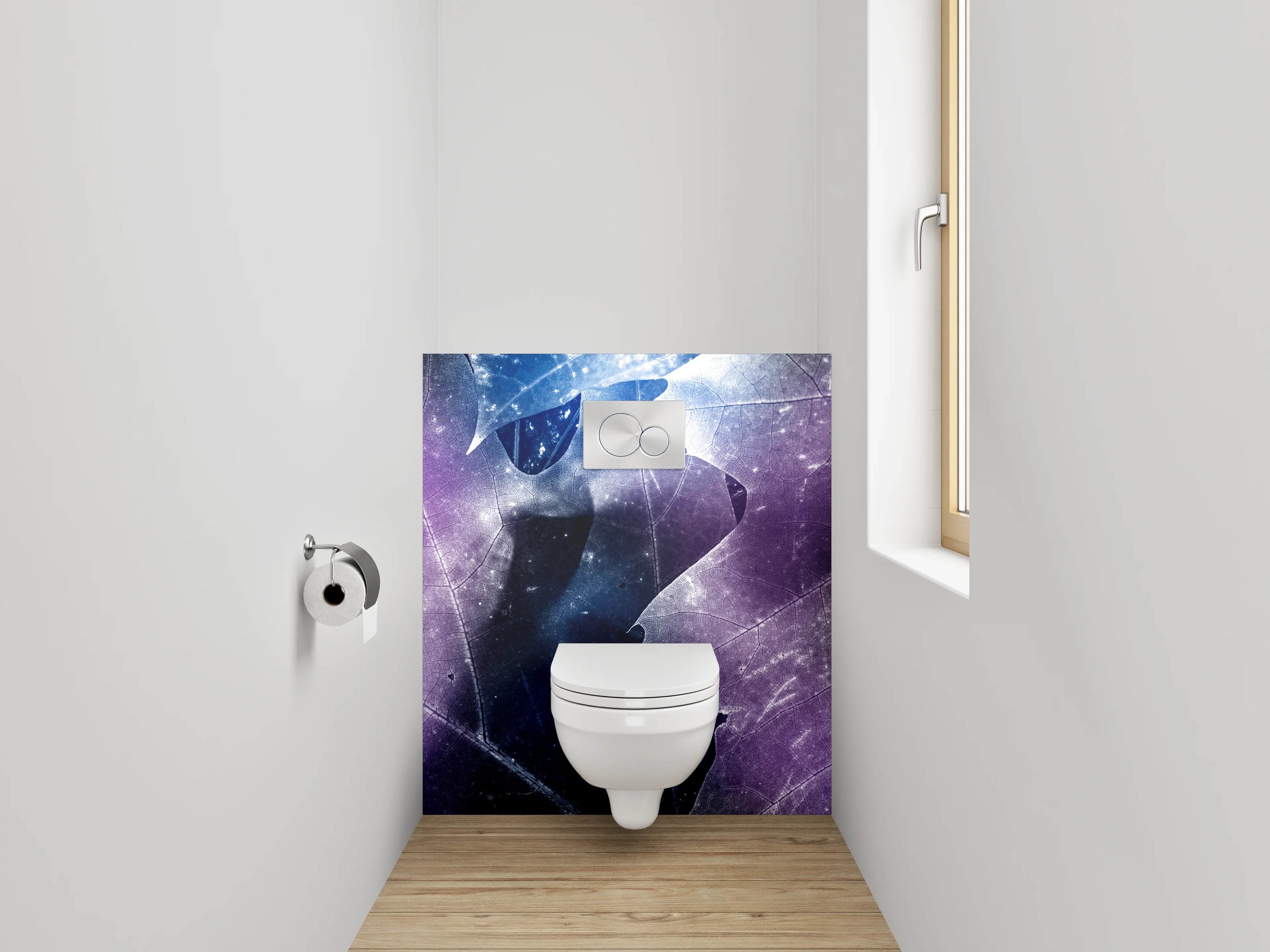 WC-Rückwand - Abstrakte Blätter in Blau und Lila