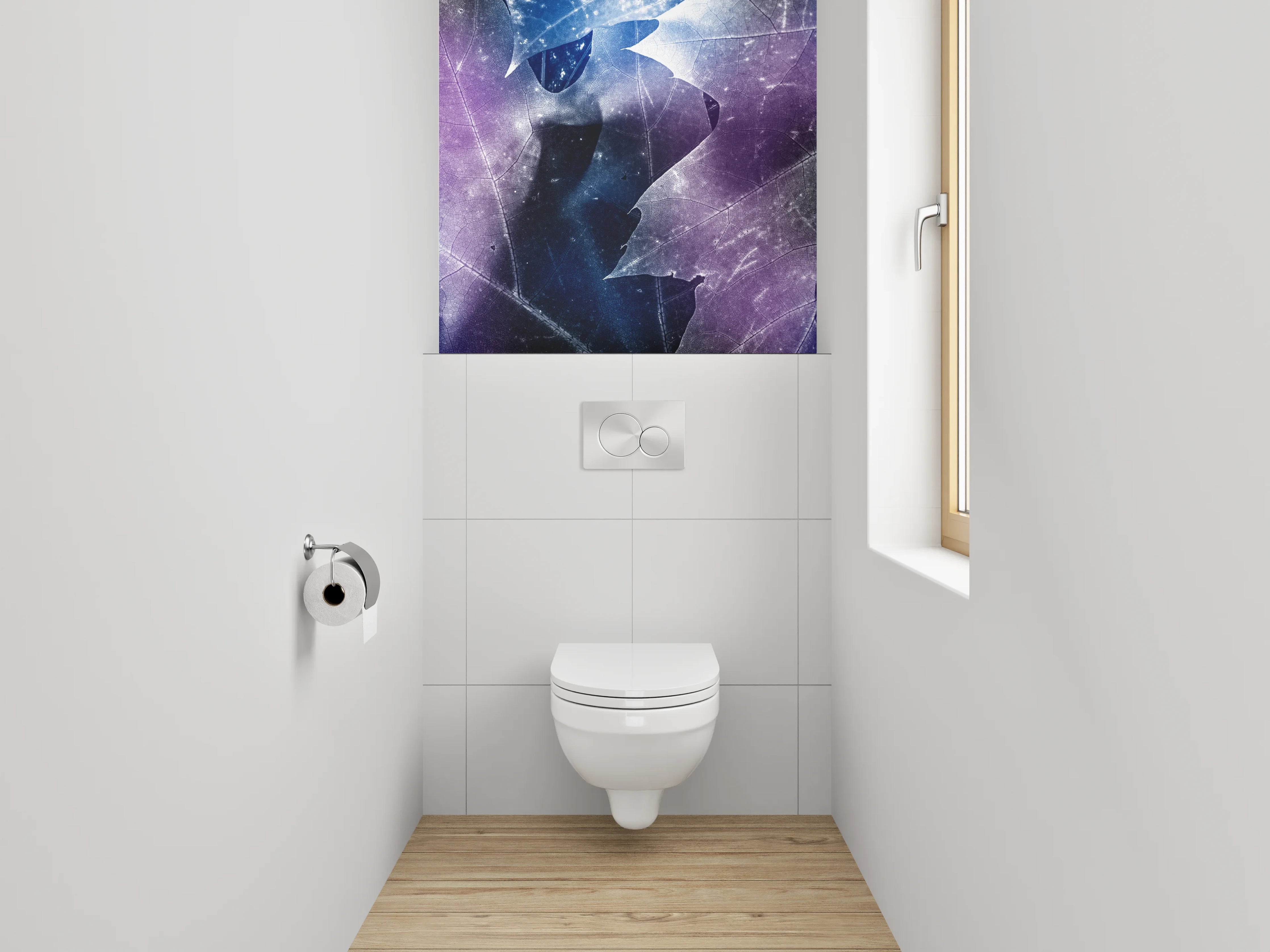 WC-Rückwand - Abstrakte Blätter in Blau und Lila