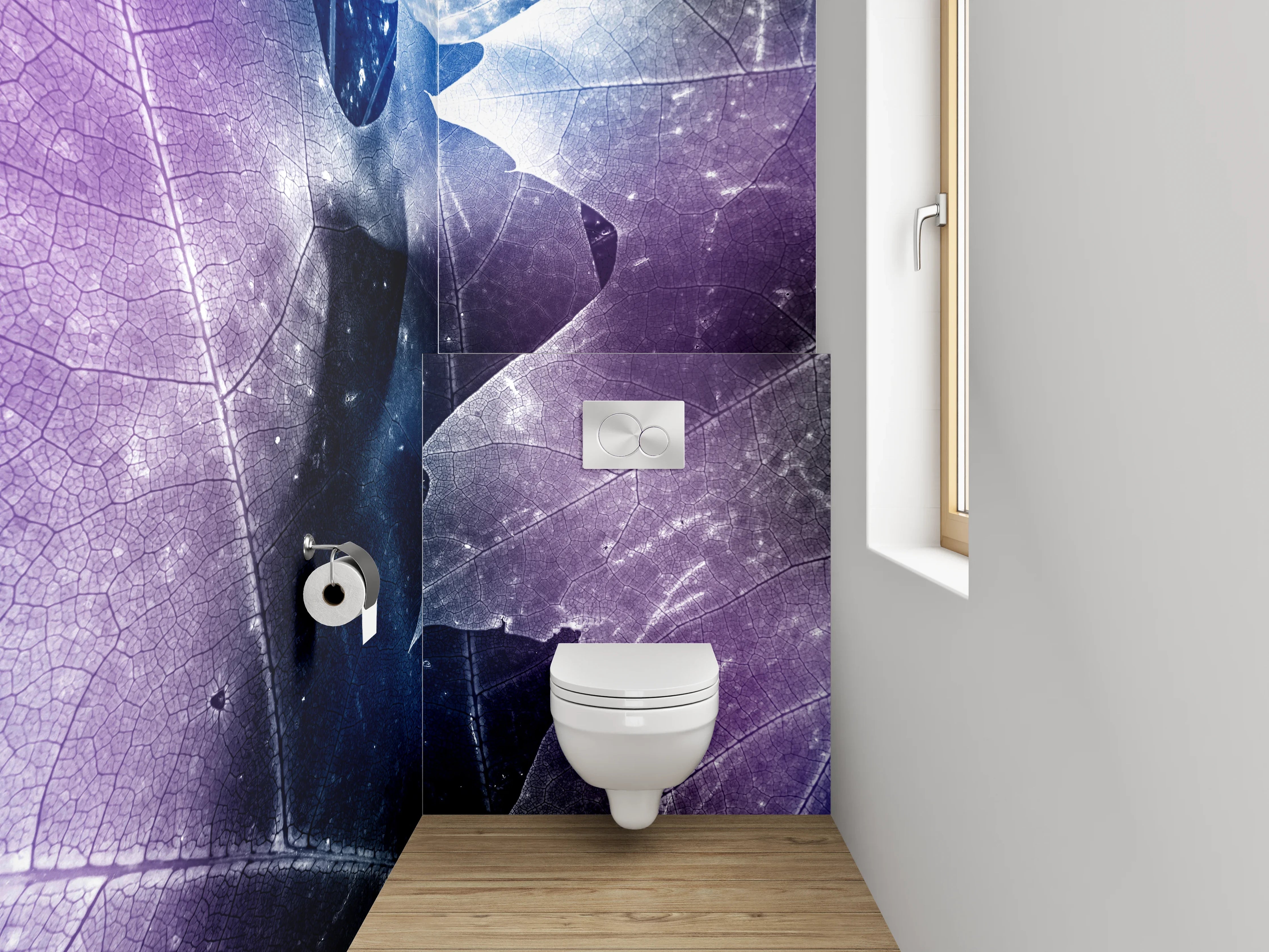 WC-Rückwand - Abstrakte Blätter in Blau und Lila