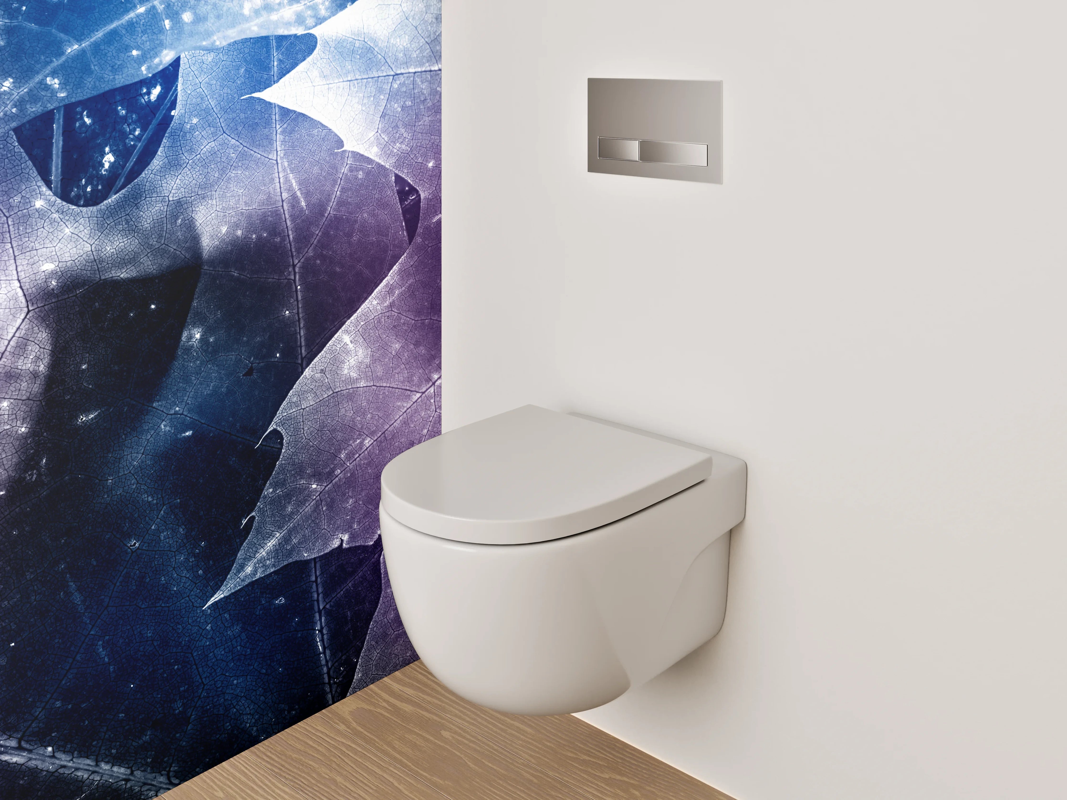 WC-Rückwand - Abstrakte Blätter in Blau und Lila