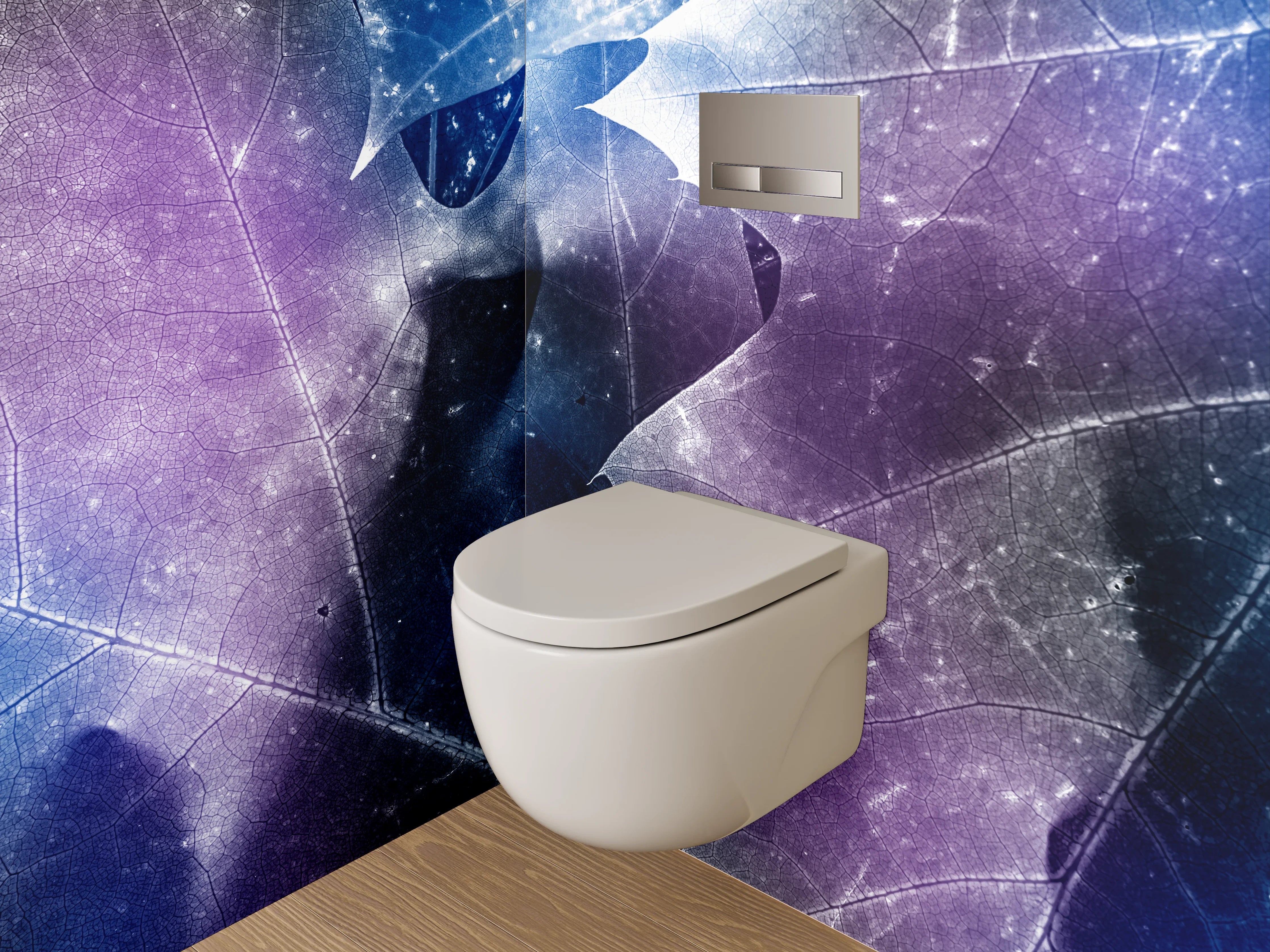 WC-Rückwand - Abstrakte Blätter in Blau und Lila