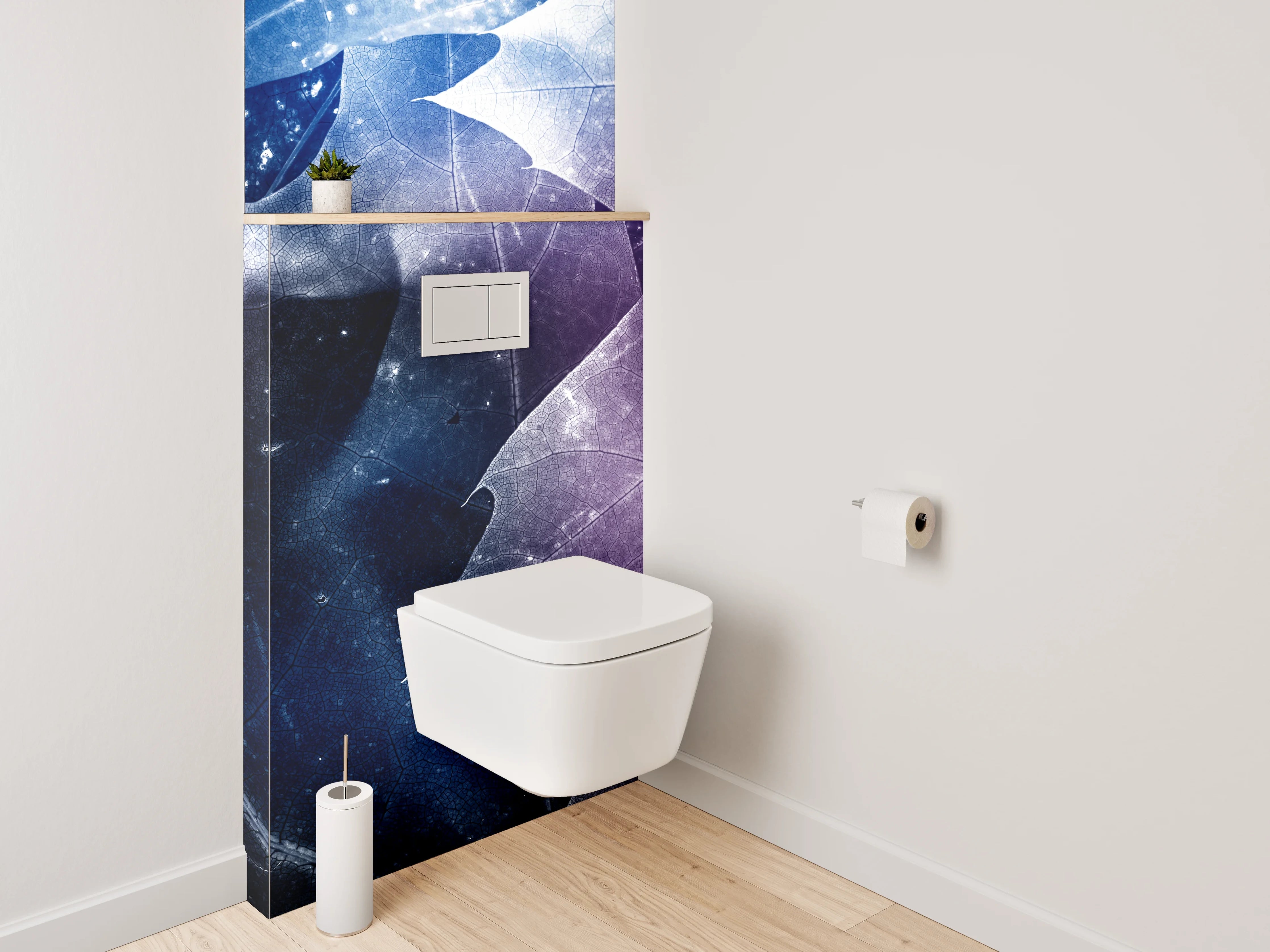 WC-Rückwand - Abstrakte Blätter in Blau und Lila