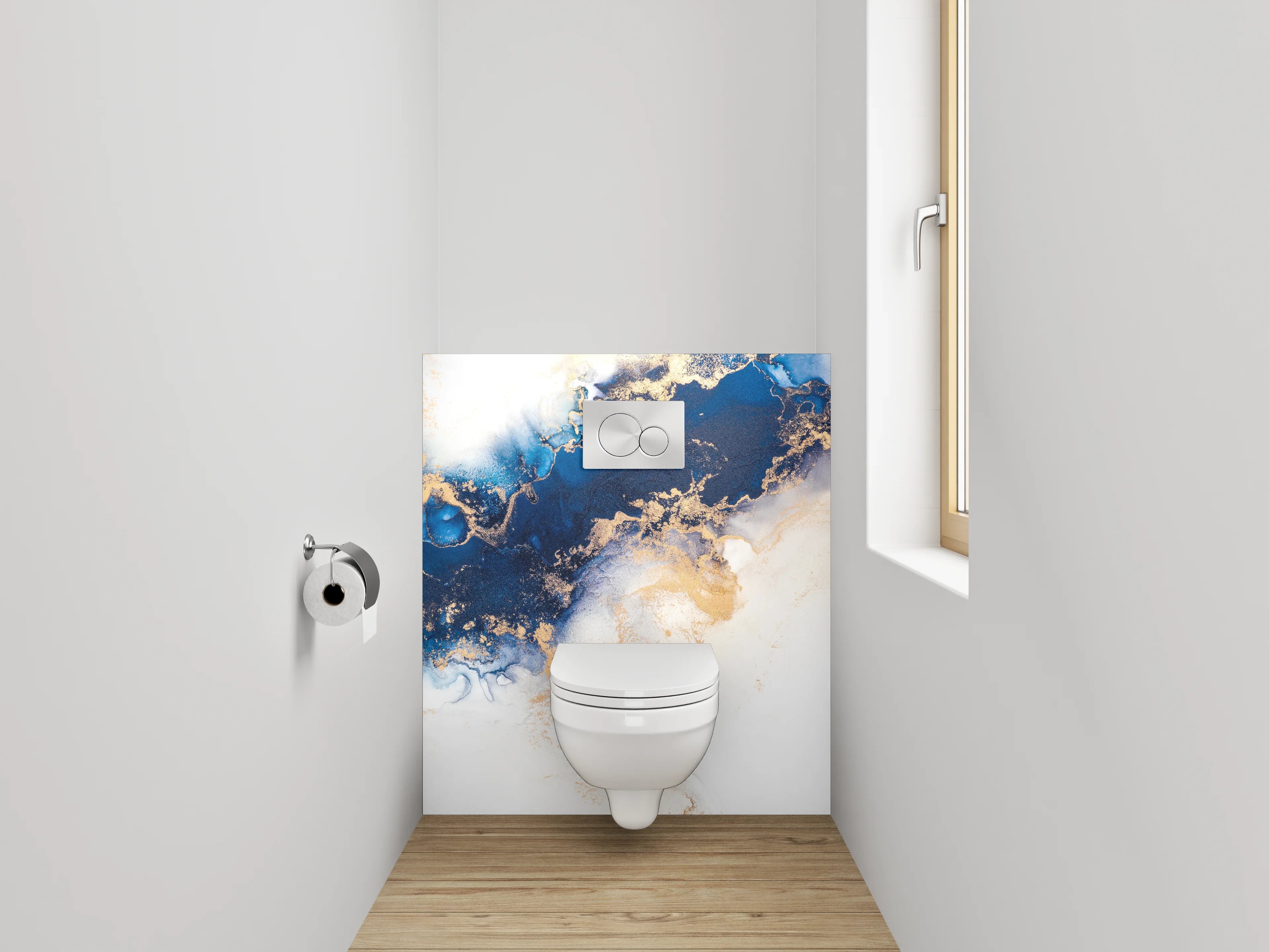 WC-Rückwand - Abstrakte Blau Gold Aquarell Marmoroptik