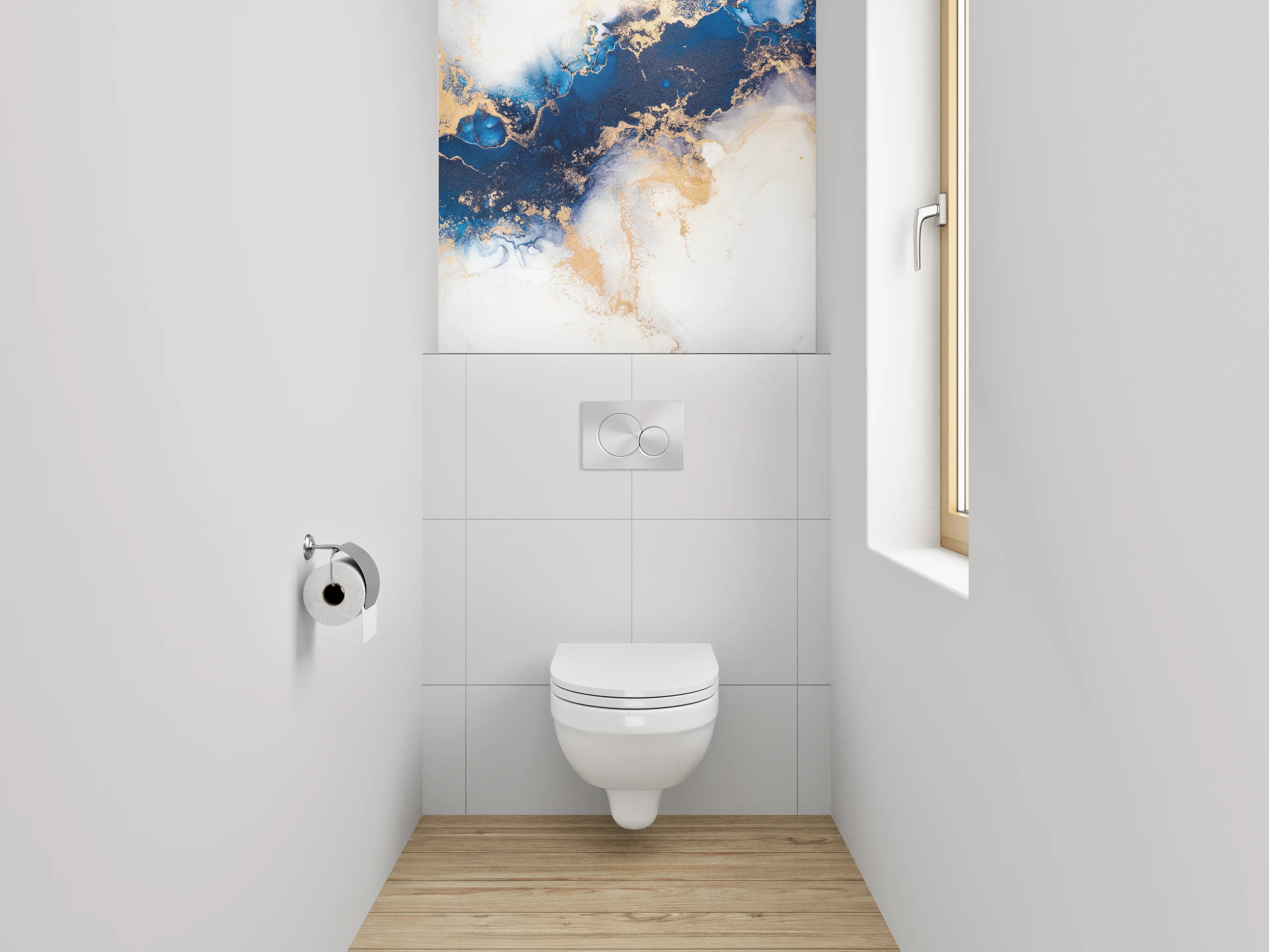 WC-Rückwand - Abstrakte Blau Gold Aquarell Marmoroptik