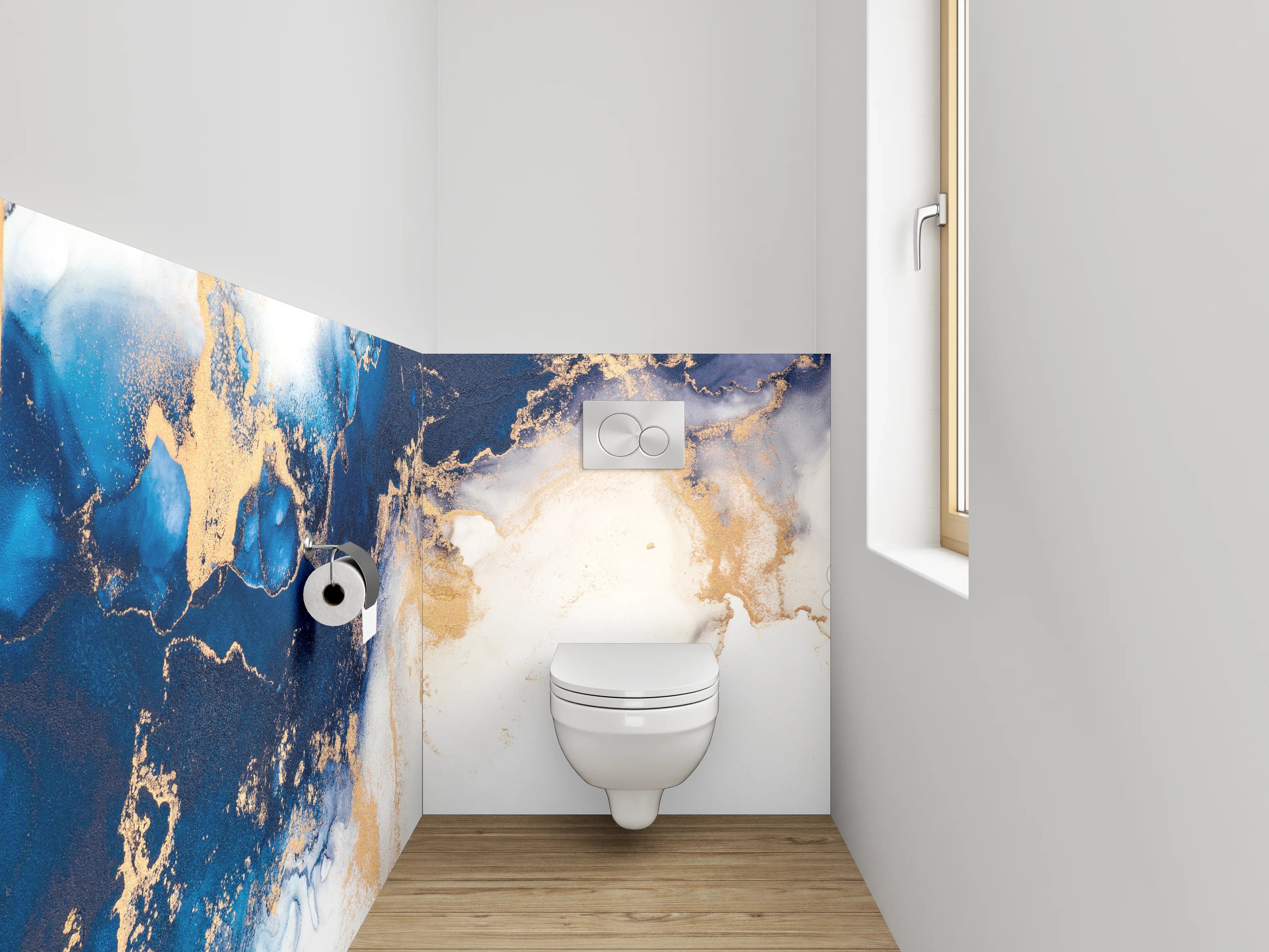 WC-Rückwand - Abstrakte Blau Gold Aquarell Marmoroptik