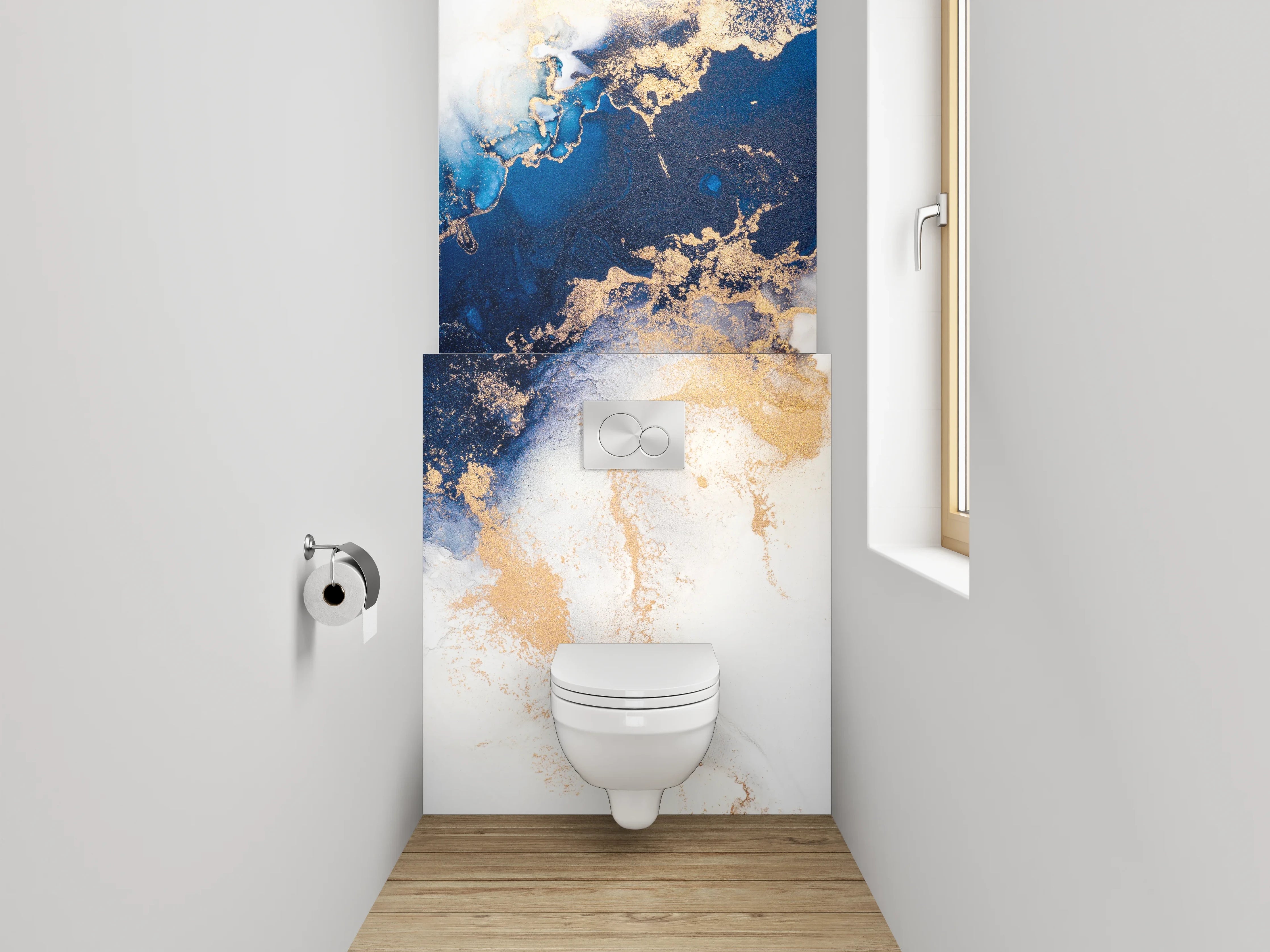 WC-Rückwand - Abstrakte Blau Gold Aquarell Marmoroptik