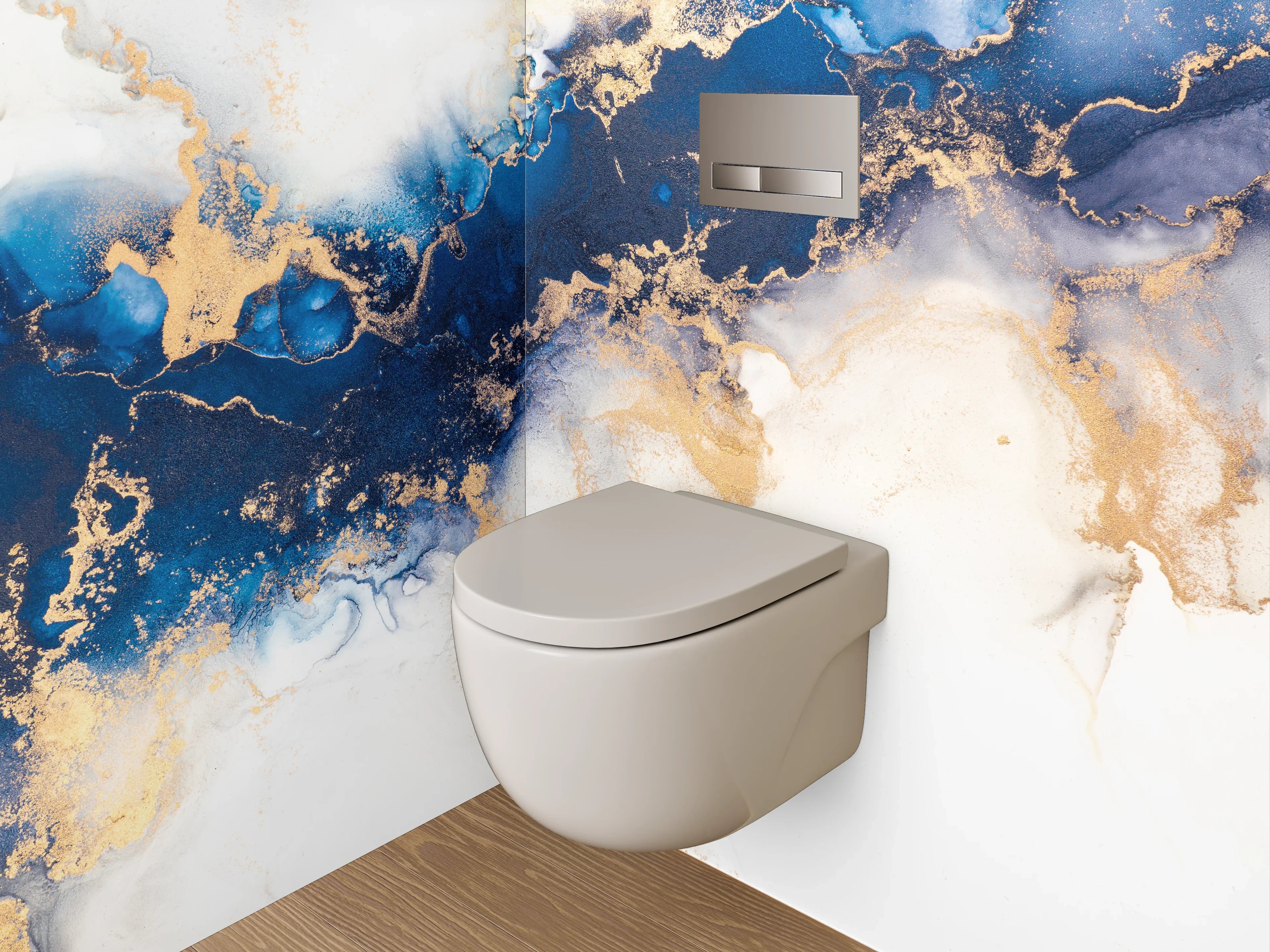 WC-Rückwand - Abstrakte Blau Gold Aquarell Marmoroptik