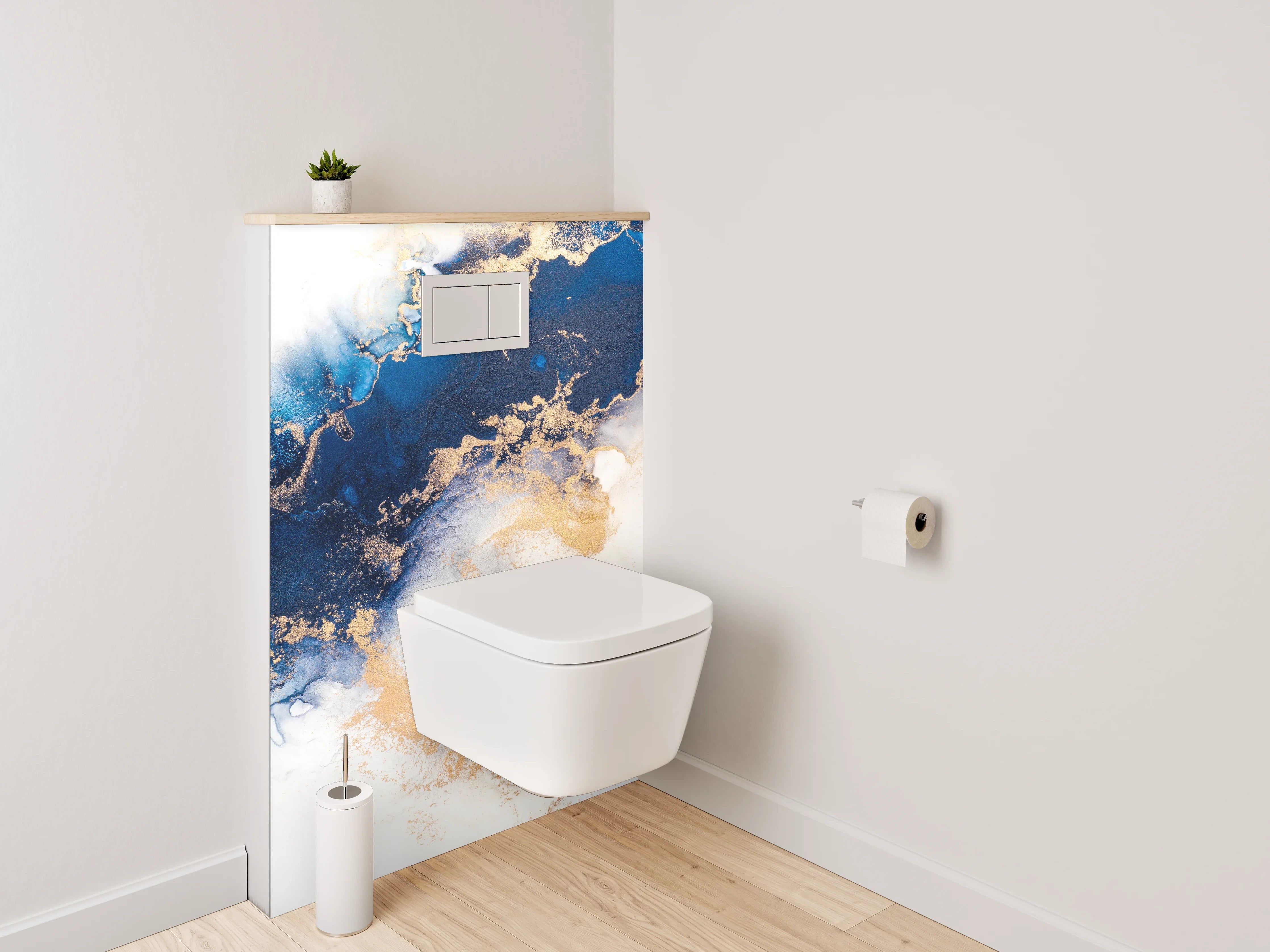 WC-Rückwand - Abstrakte Blau Gold Aquarell Marmoroptik