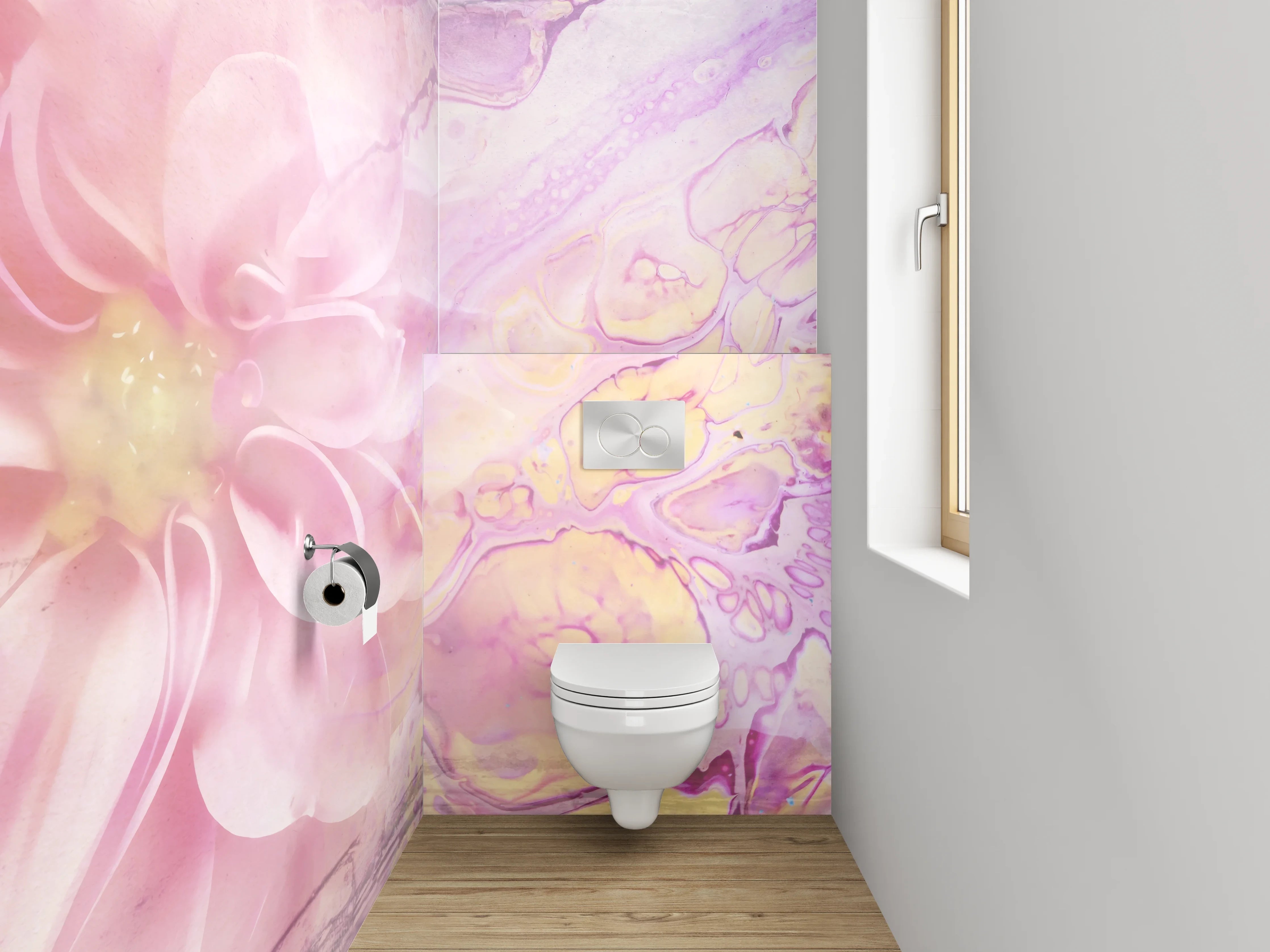 WC-Rückwand - Abstrakte Blume in Pastellrosa