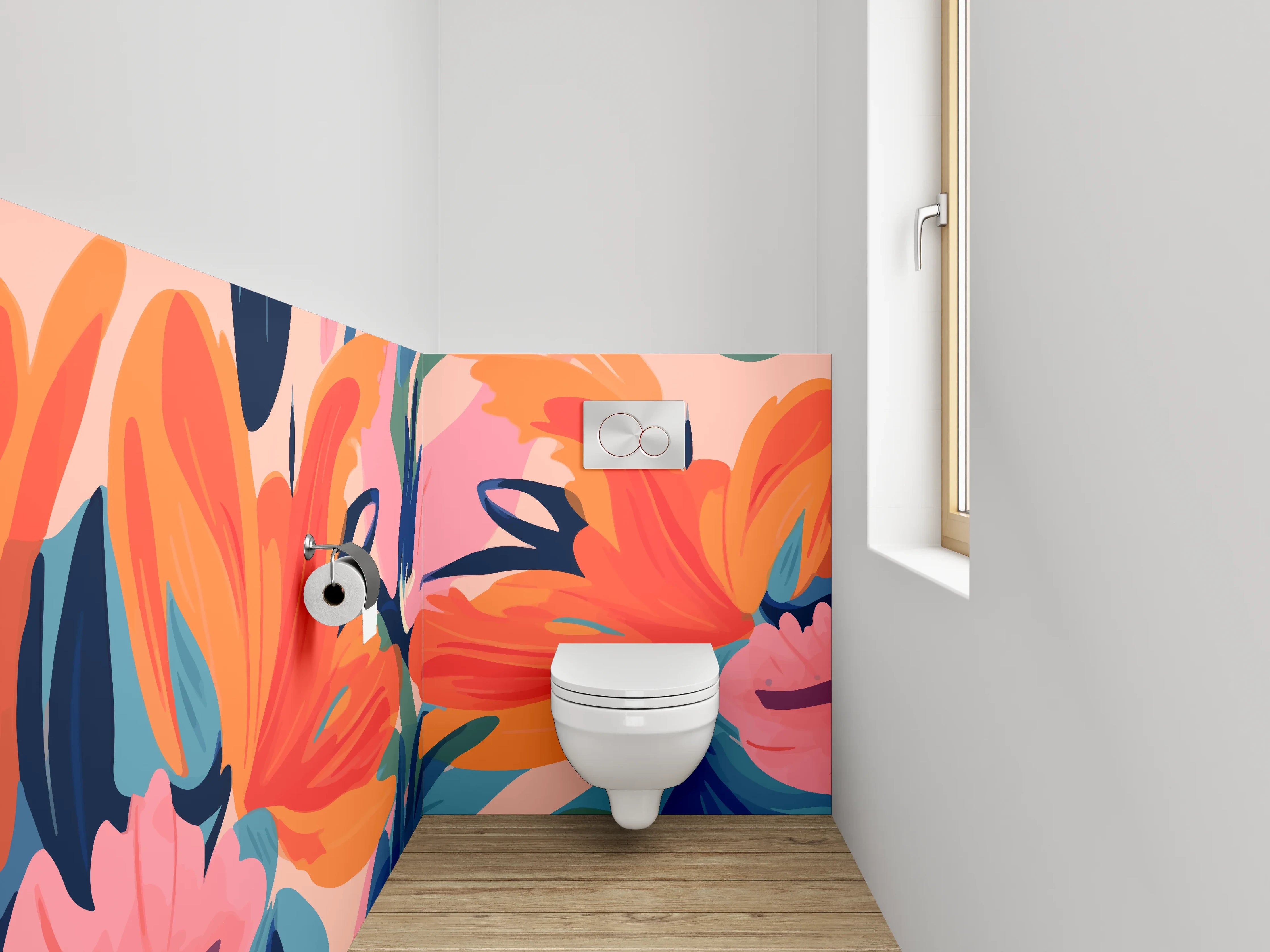 WC-Rückwand - Abstrakte Blumen Aquarell Kunst