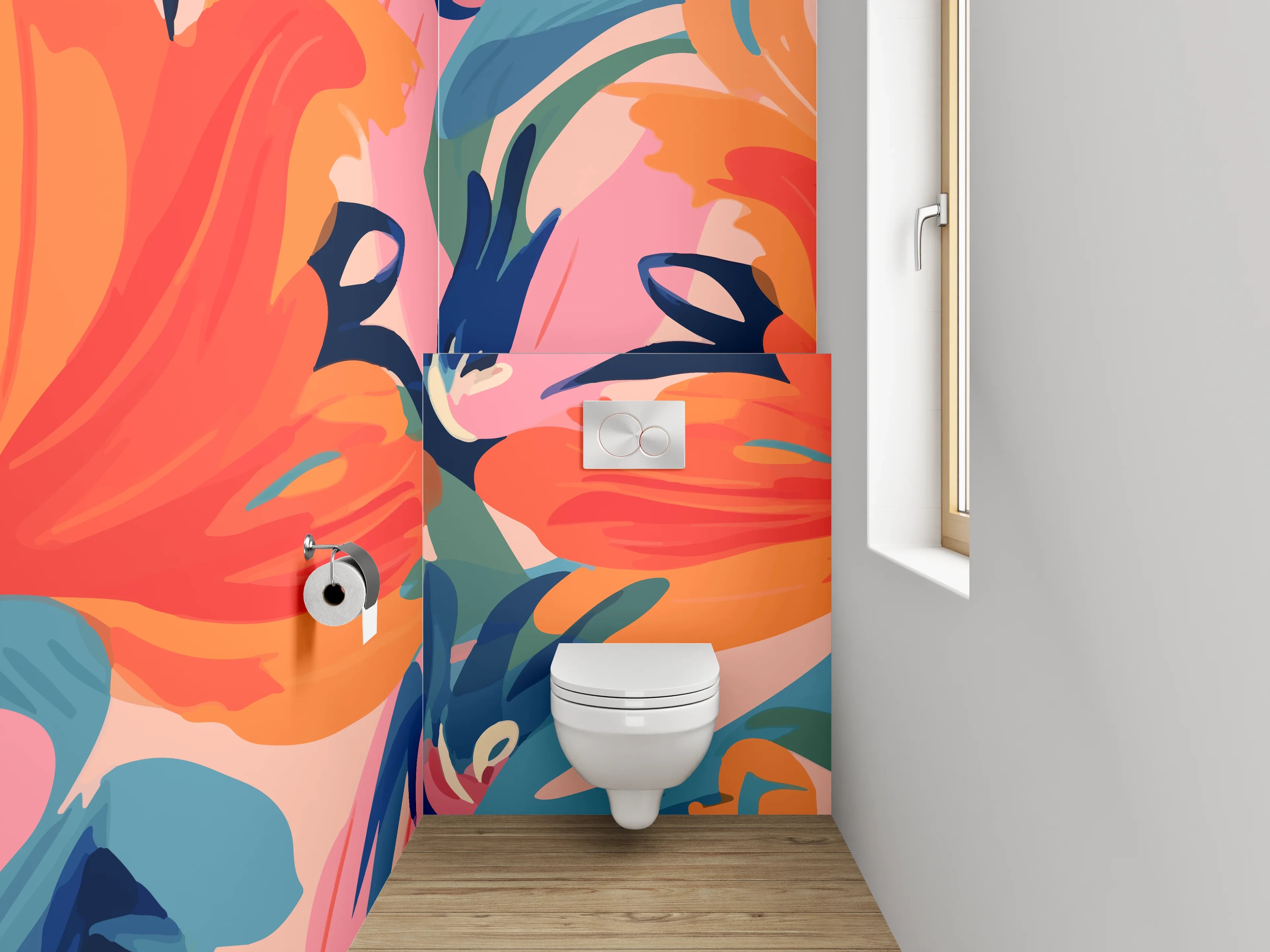 WC-Rückwand - Abstrakte Blumen Aquarell Kunst