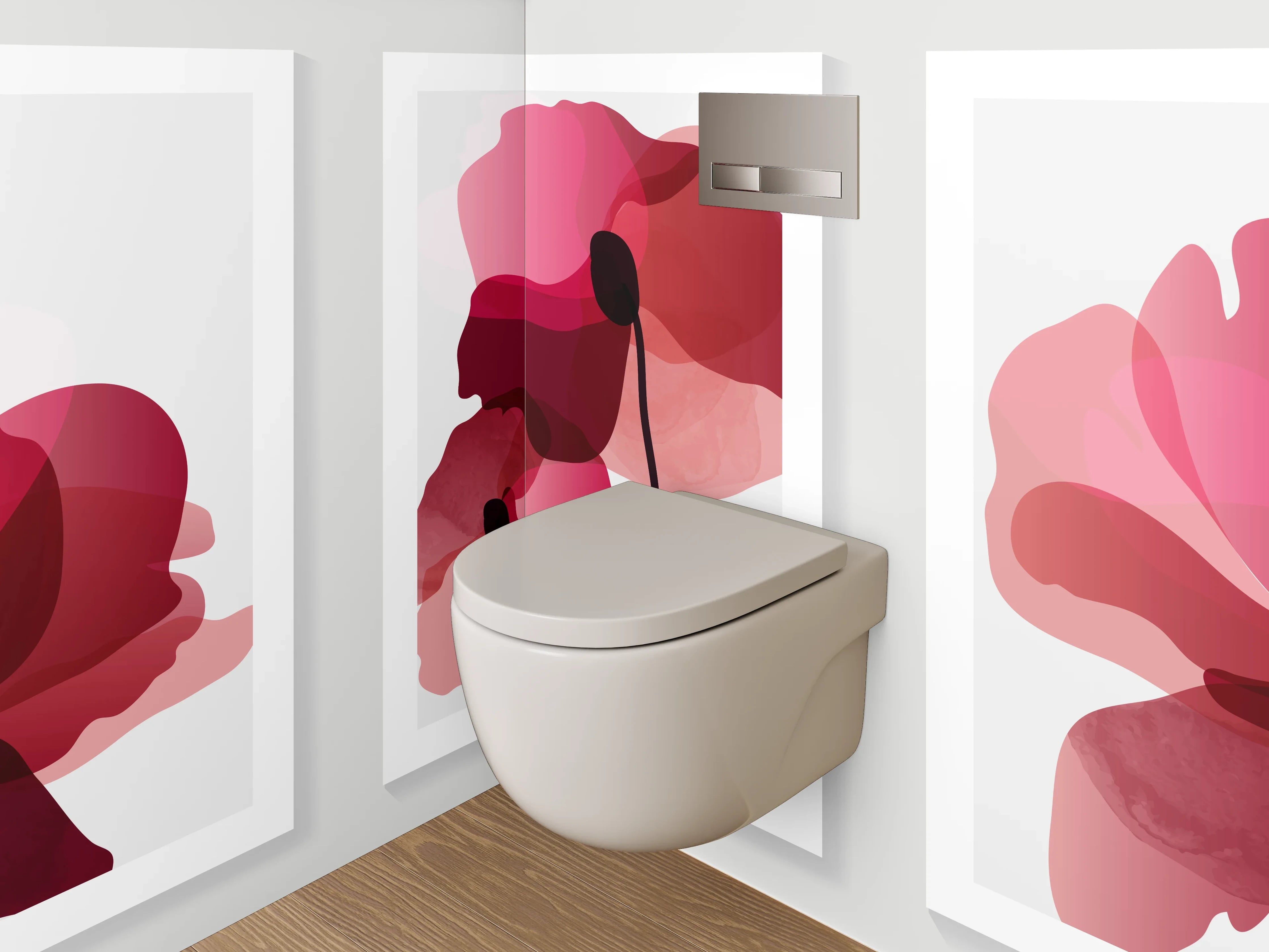 WC-Rückwand - Abstrakte Blumen Aquarell Trio