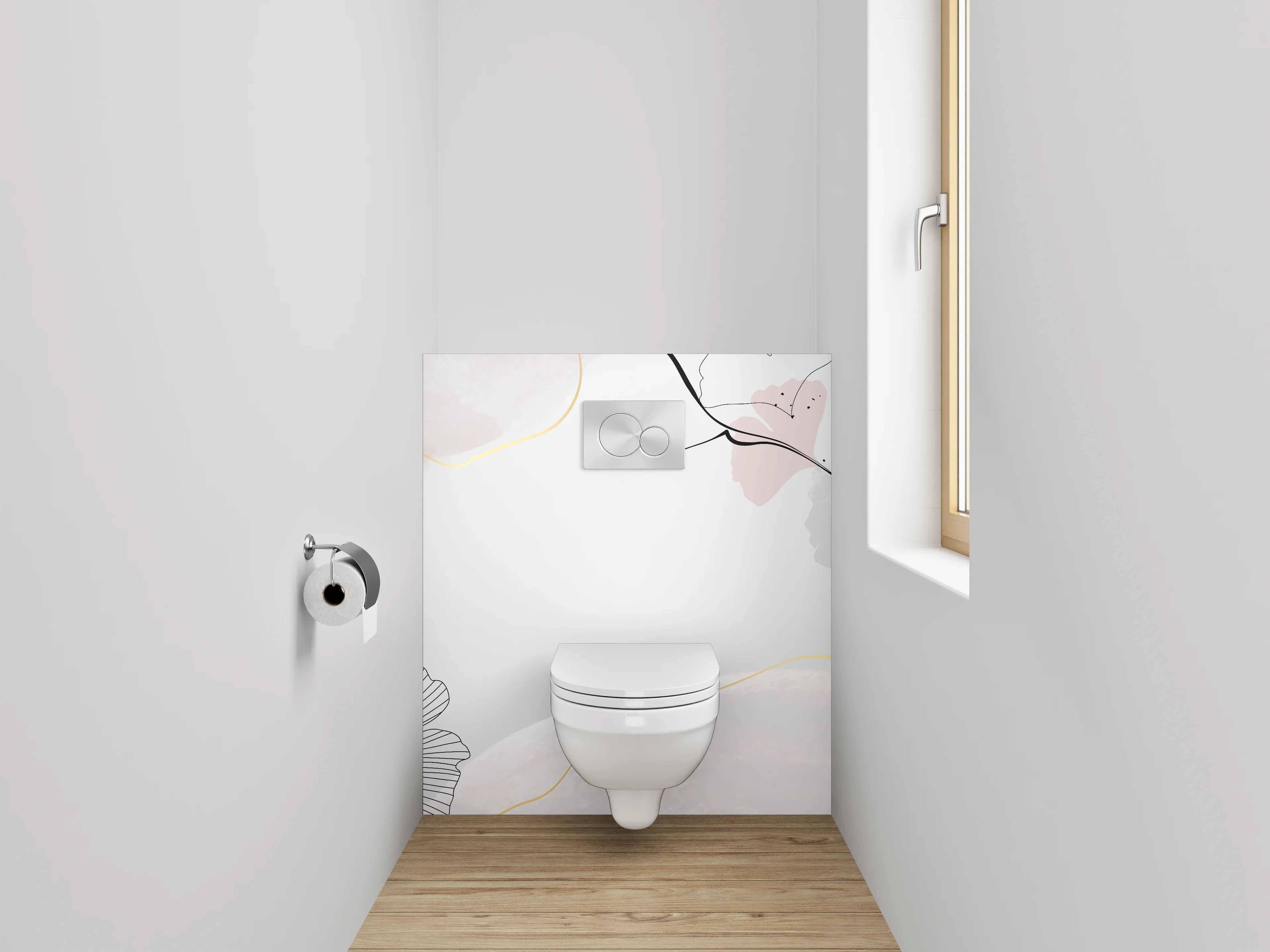 WC-Rückwand - Abstrakte Blumen Lineart auf Weiß