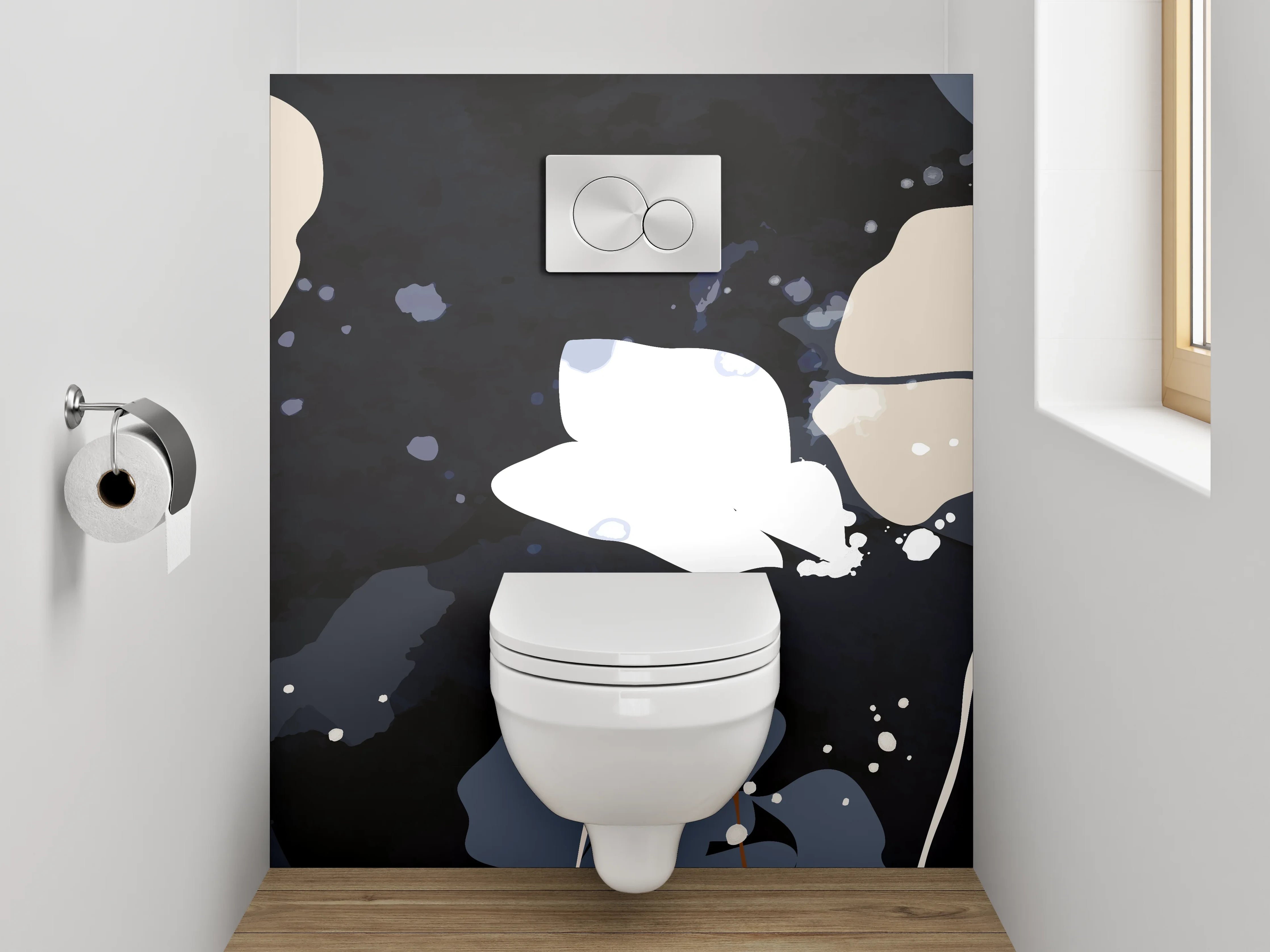 WC-Rückwand - Abstrakte Blumen auf dunklem Hintergrund