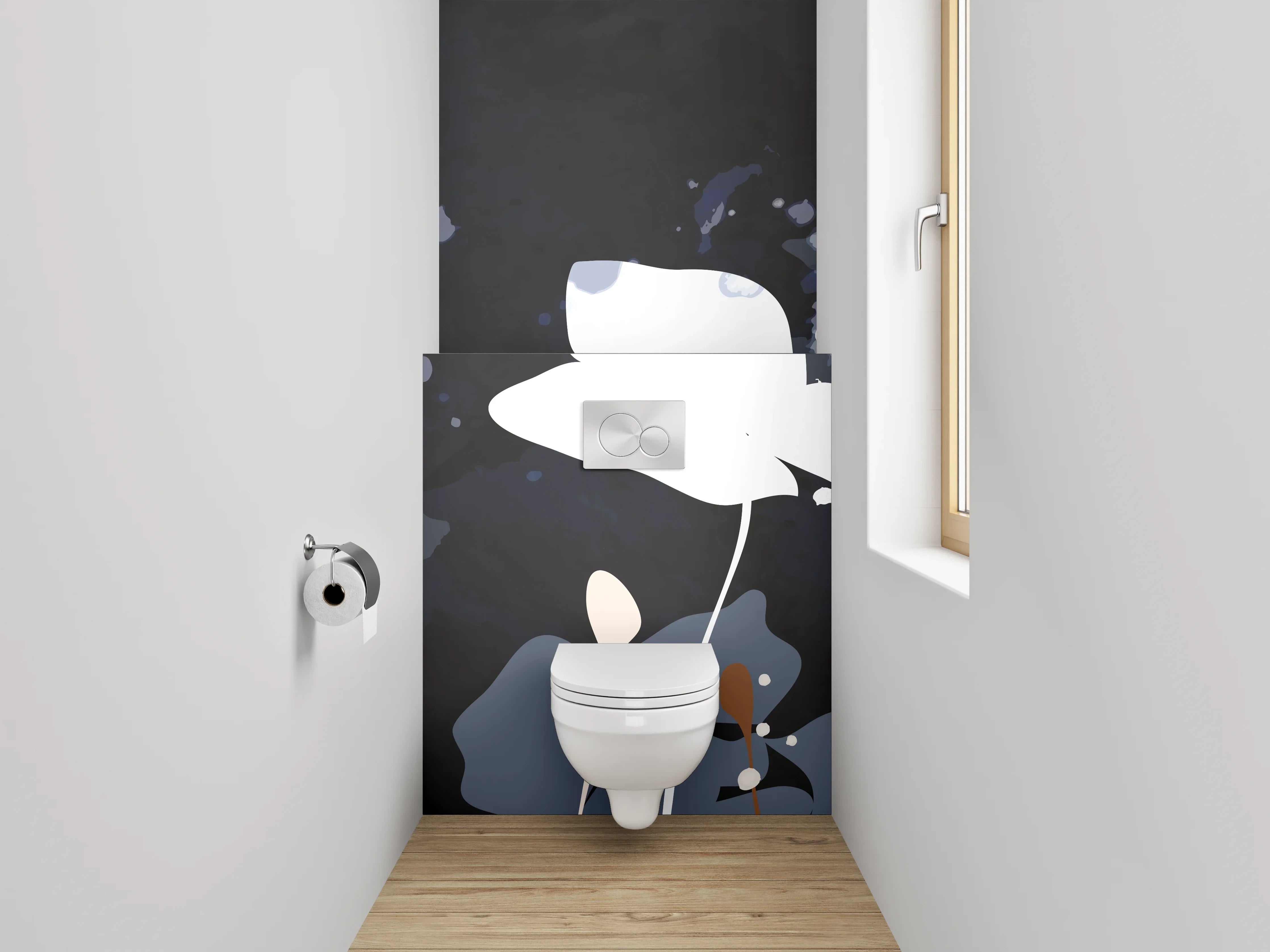 WC-Rückwand - Abstrakte Blumen auf dunklem Hintergrund