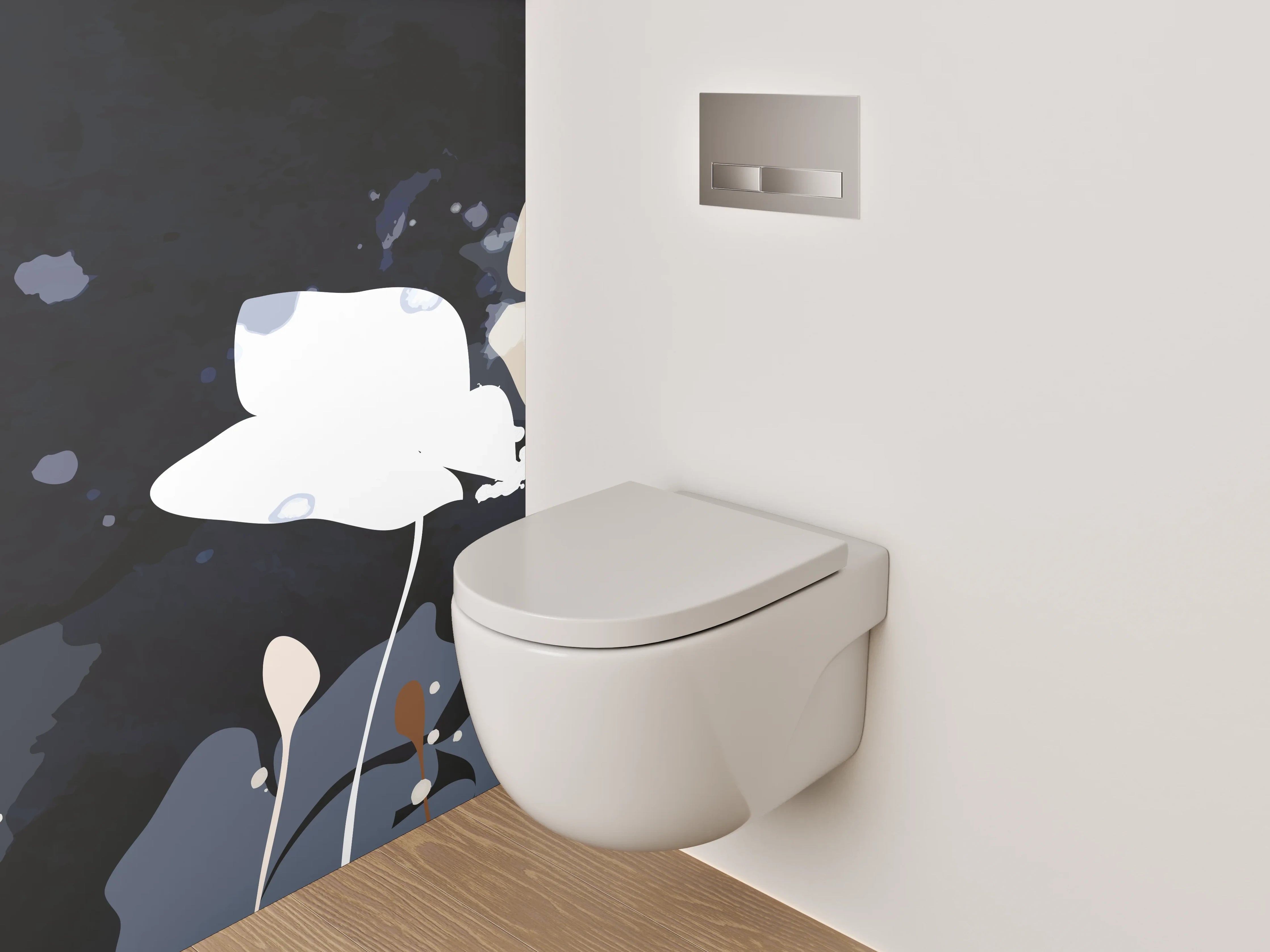 WC-Rückwand - Abstrakte Blumen auf dunklem Hintergrund