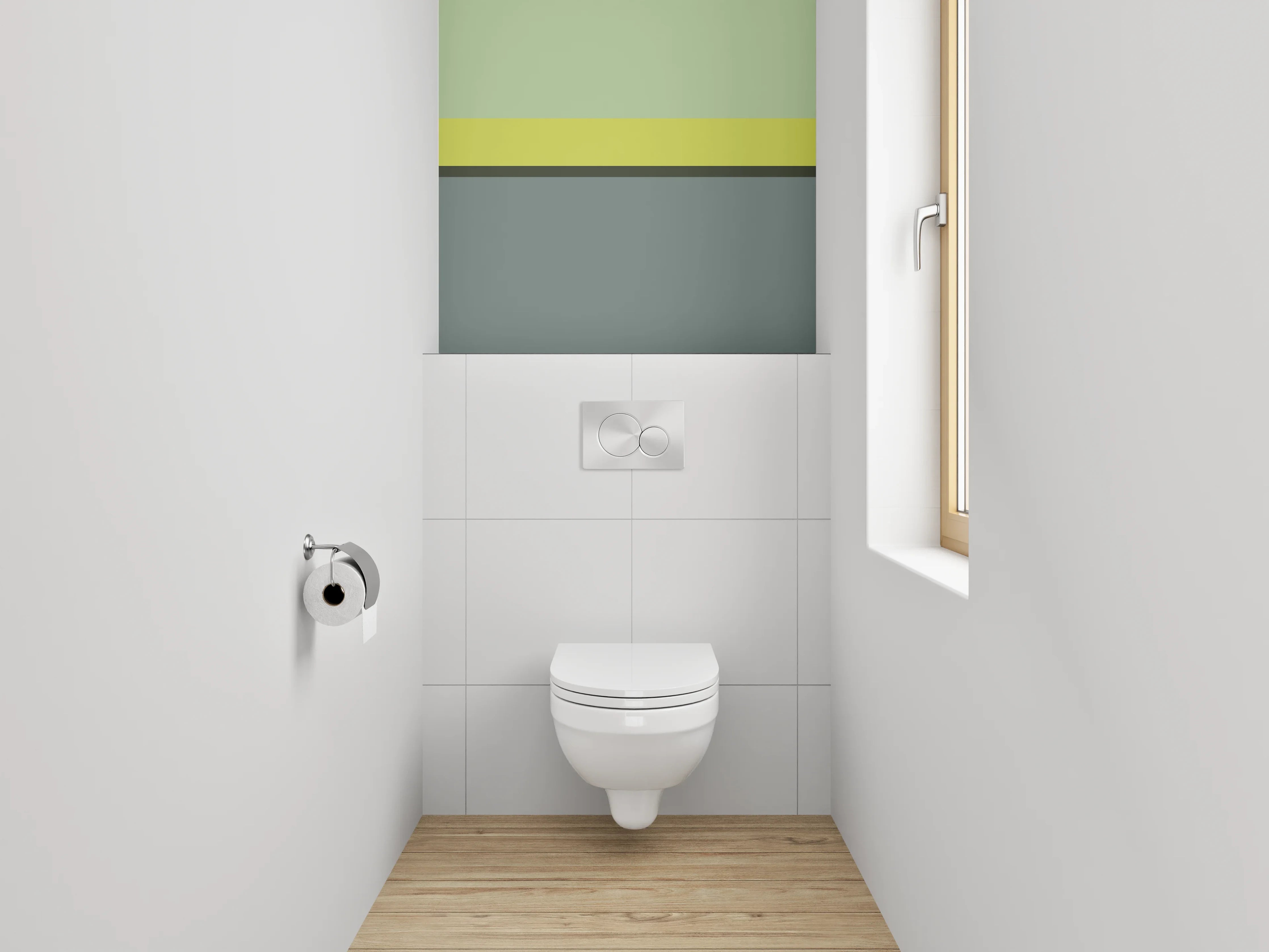 WC-Rückwand - Abstrakte Farbfelder in Grün und Grau