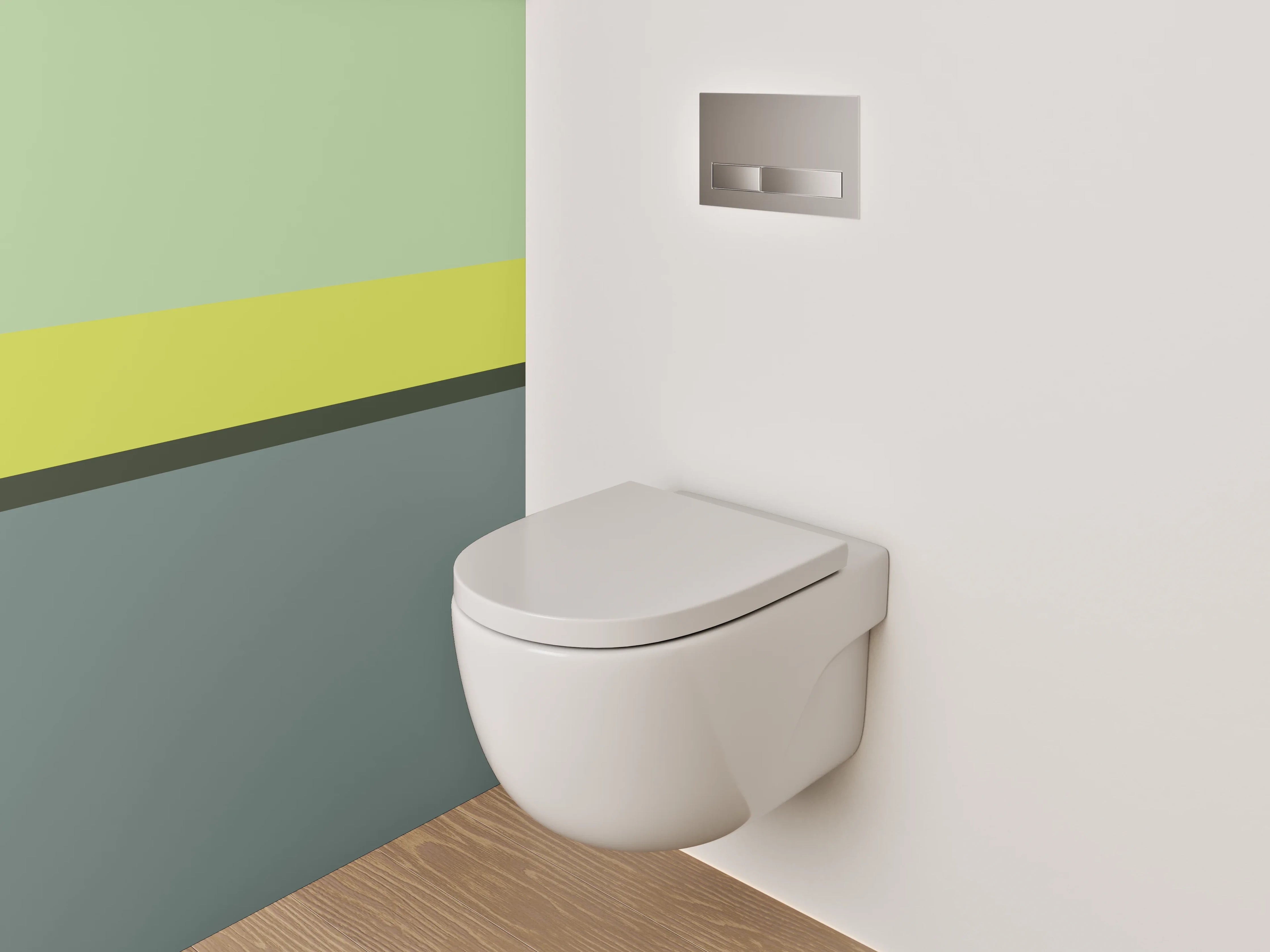 WC-Rückwand - Abstrakte Farbfelder in Grün und Grau