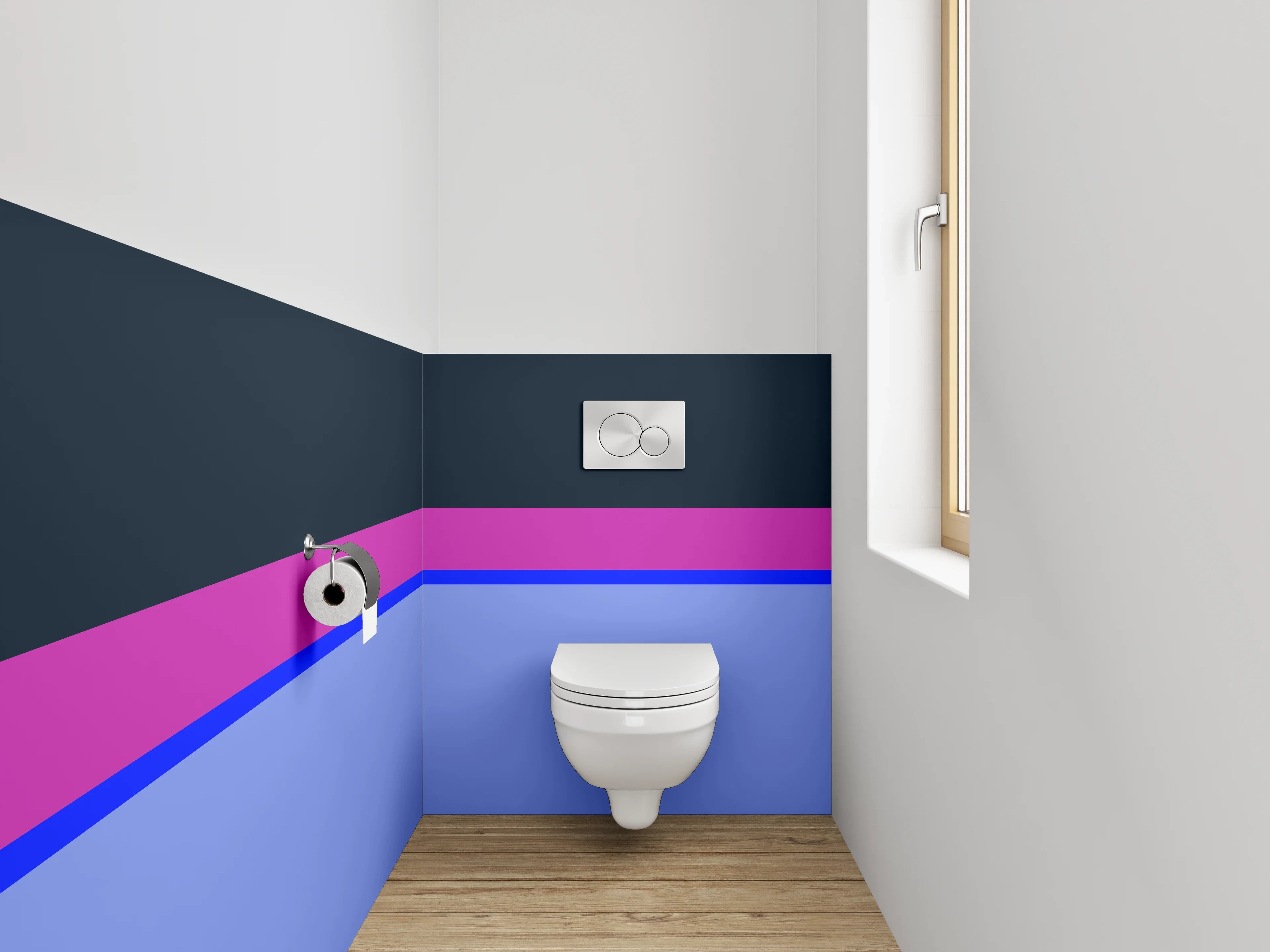 WC-Rückwand - Abstrakte Farbflächen in Blau und Lila