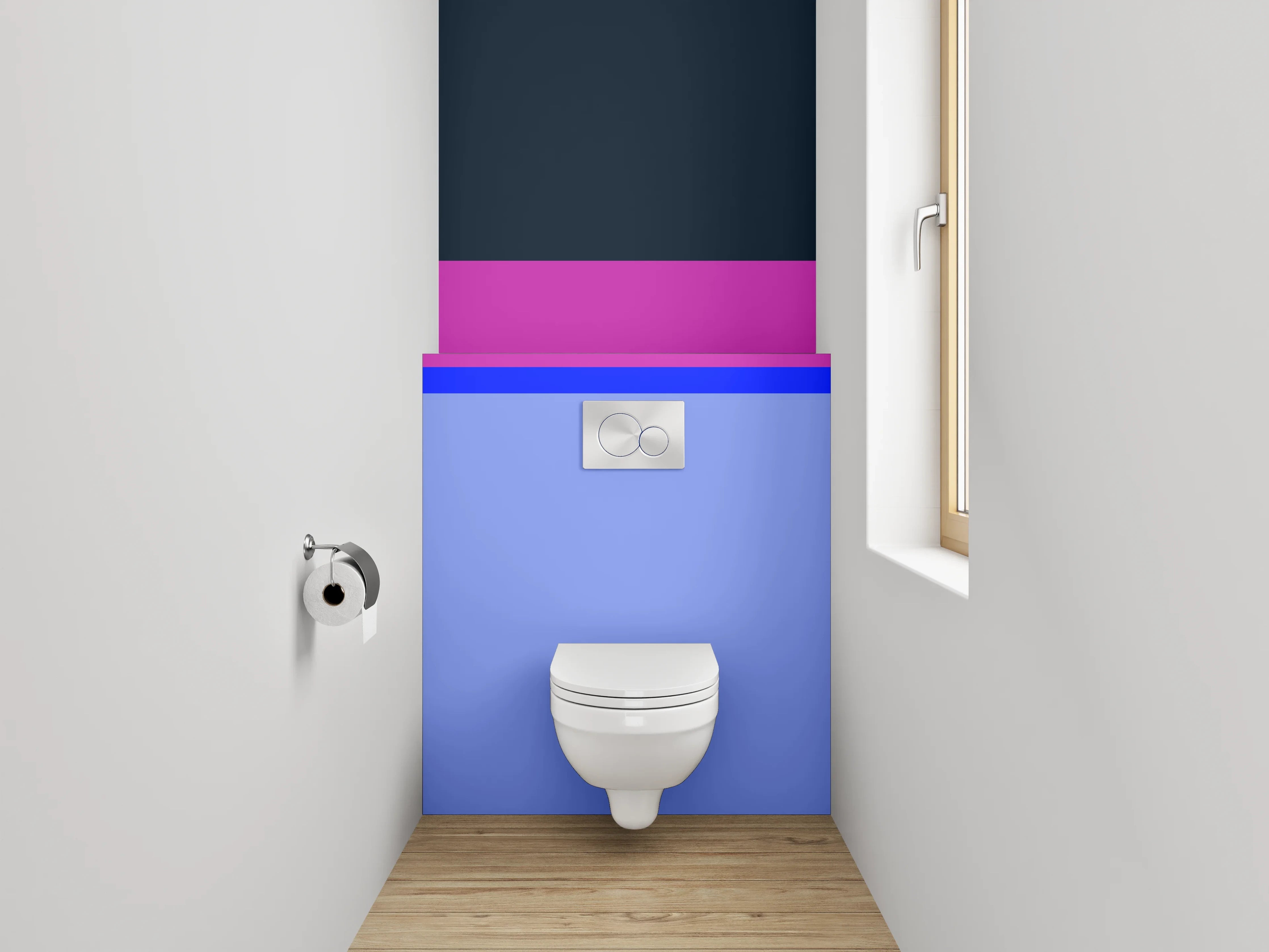WC-Rückwand - Abstrakte Farbflächen in Blau und Lila