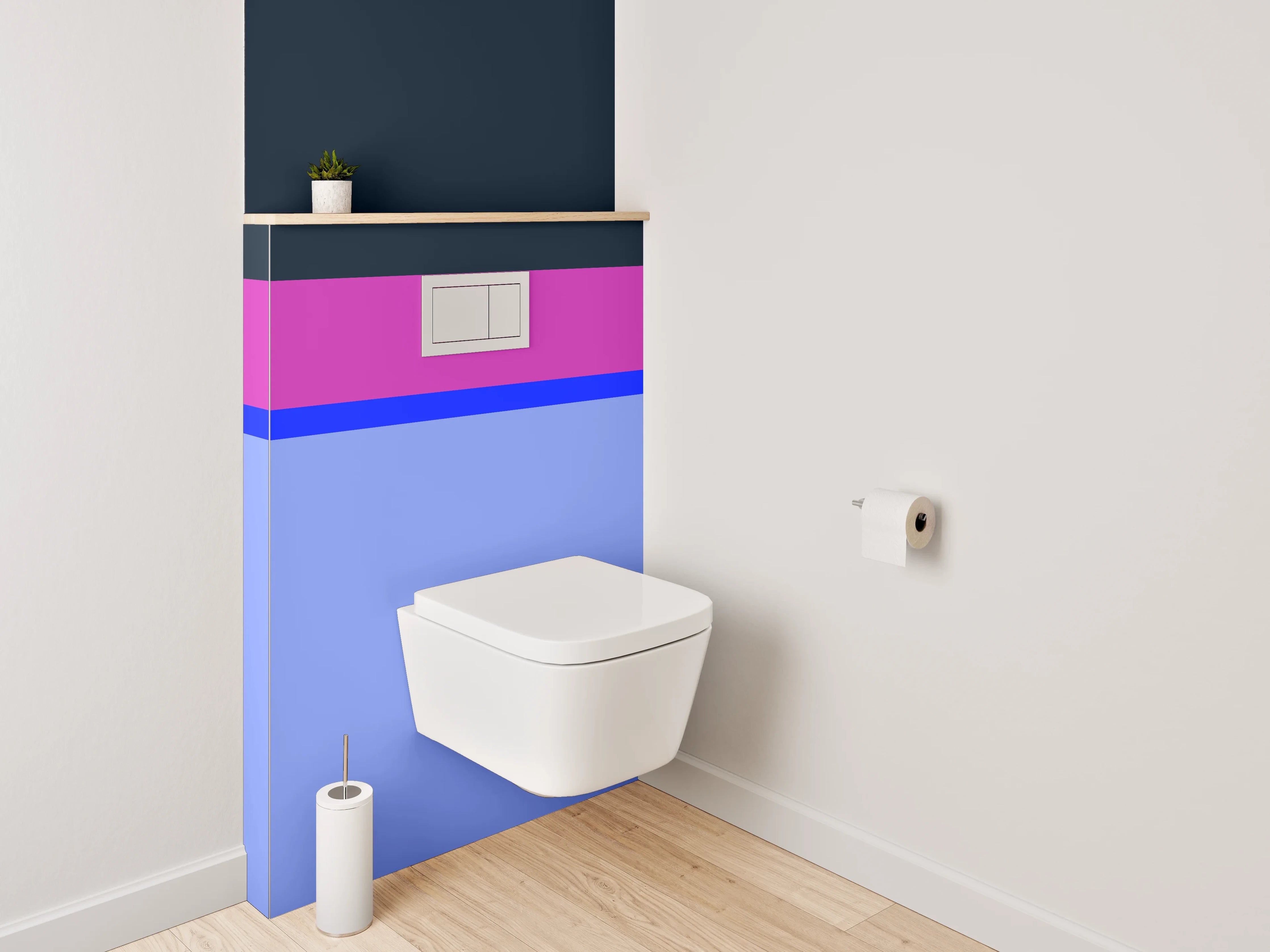 WC-Rückwand - Abstrakte Farbflächen in Blau und Lila