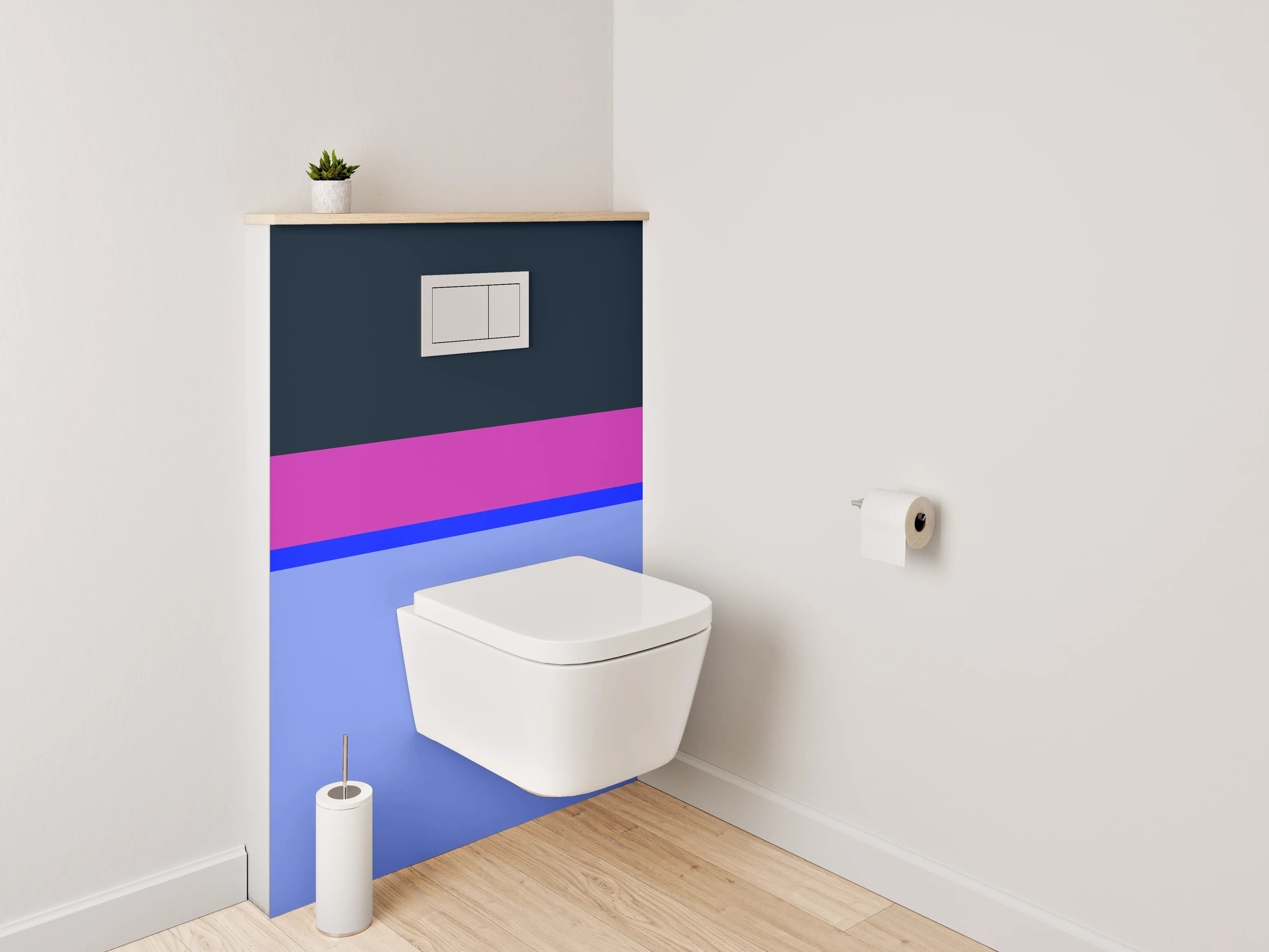 WC-Rückwand - Abstrakte Farbflächen in Blau und Lila