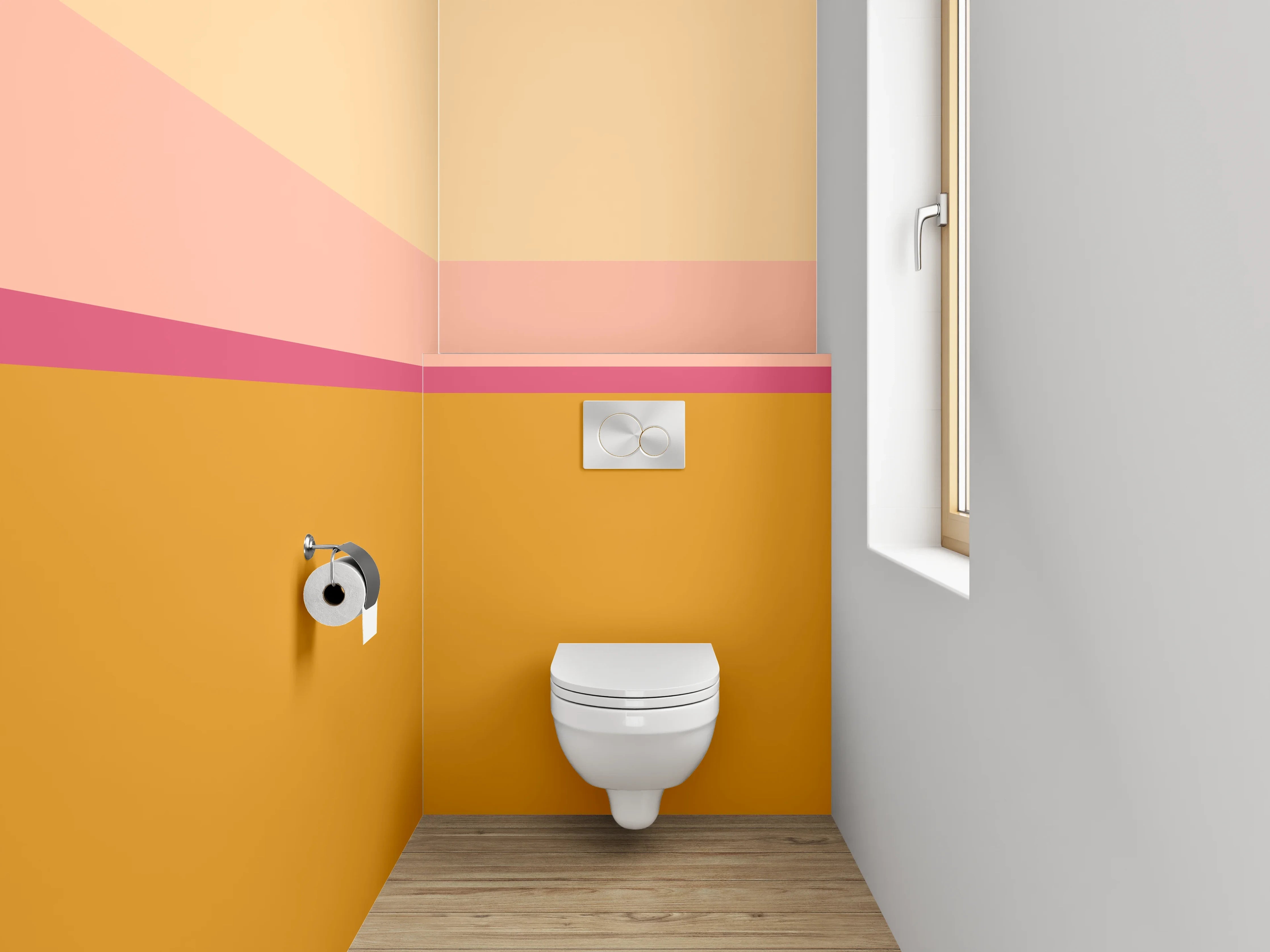 WC-Rückwand - Abstrakte Farbflächen in Gelb und Beige