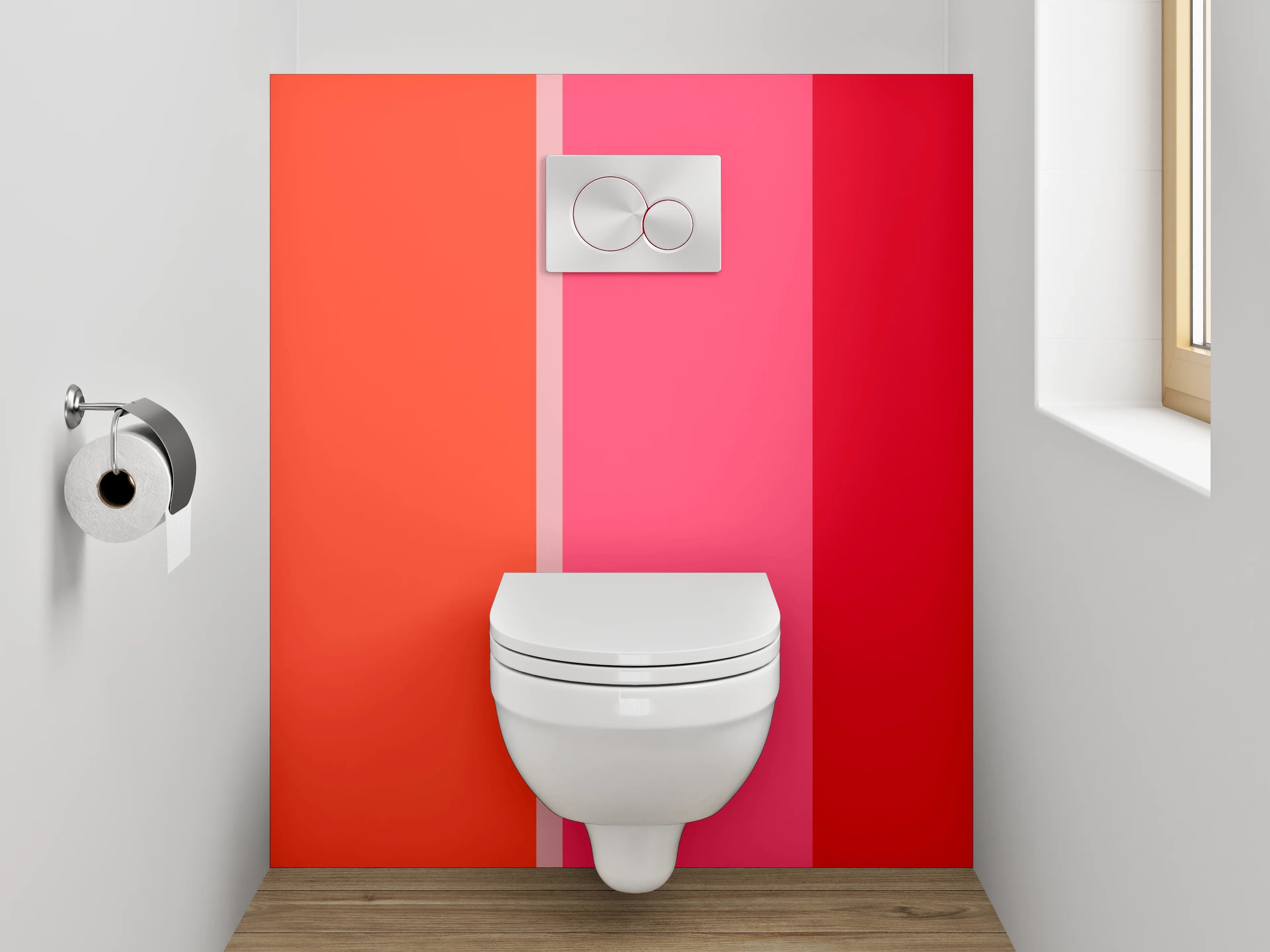 WC-Rückwand - Abstrakte Farbflächen in Orange und Rot