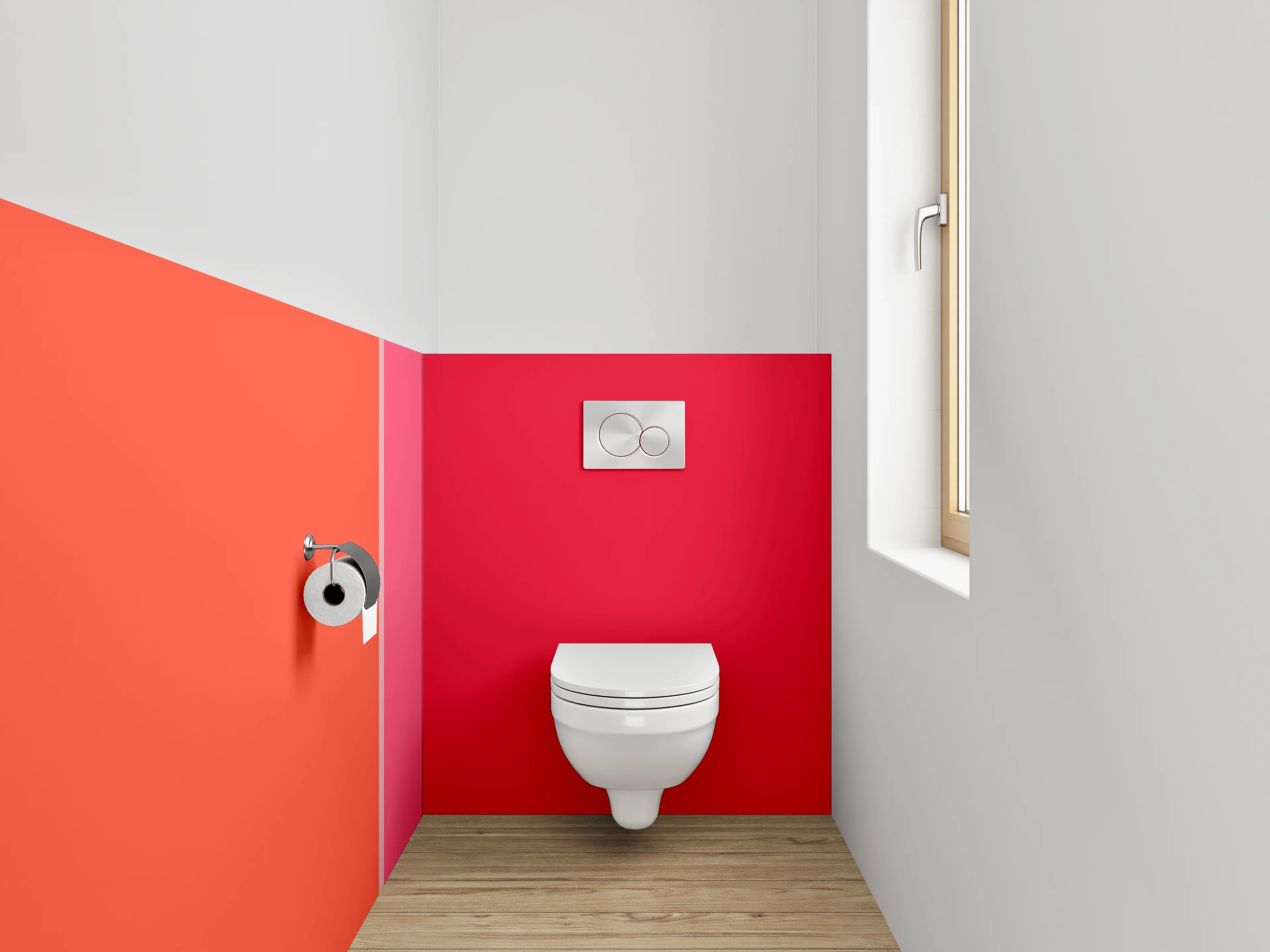 WC-Rückwand - Abstrakte Farbflächen in Orange und Rot