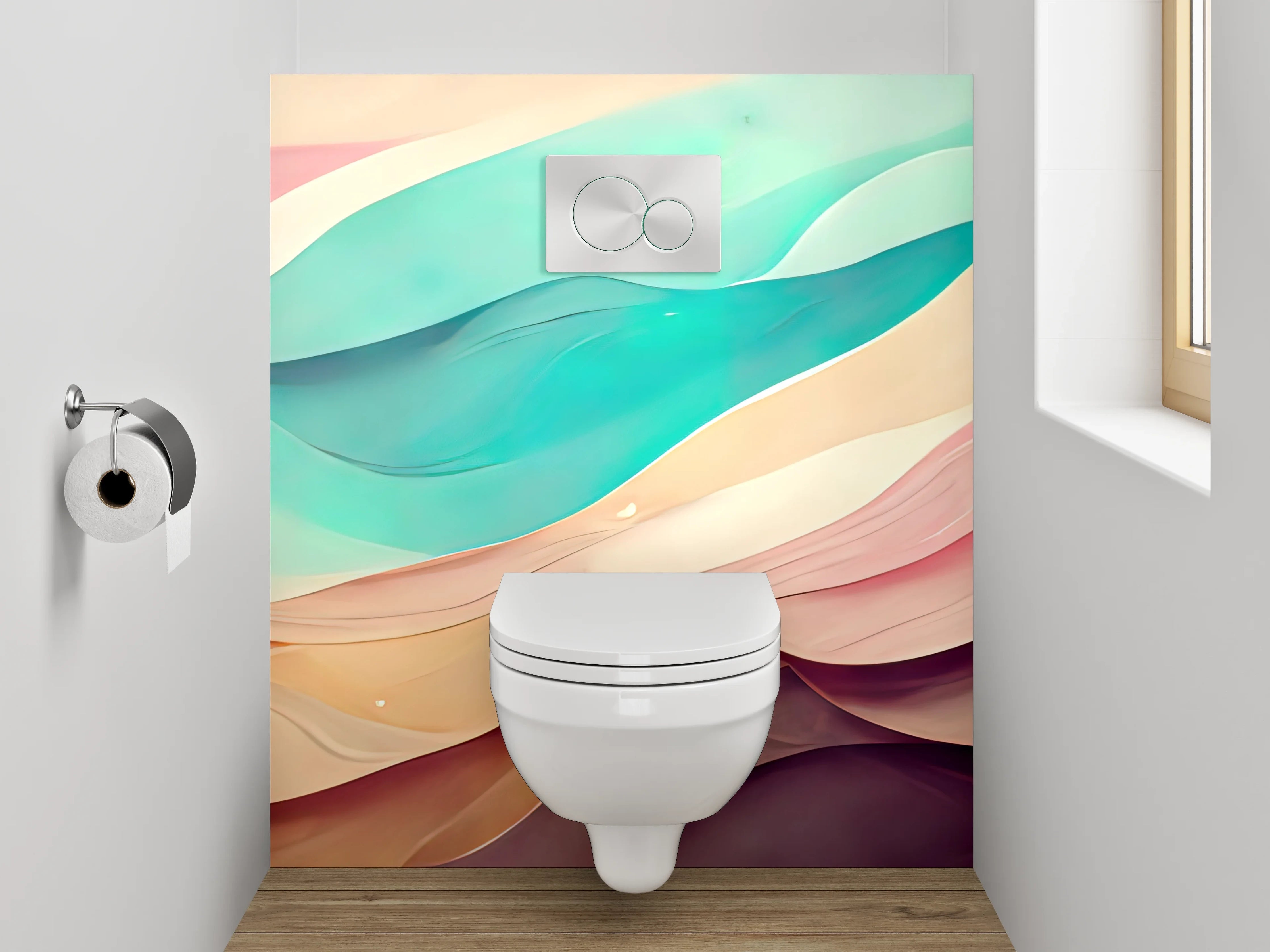 WC-Rückwand - Abstrakte Farbverläufe Pastellwellen Kunst