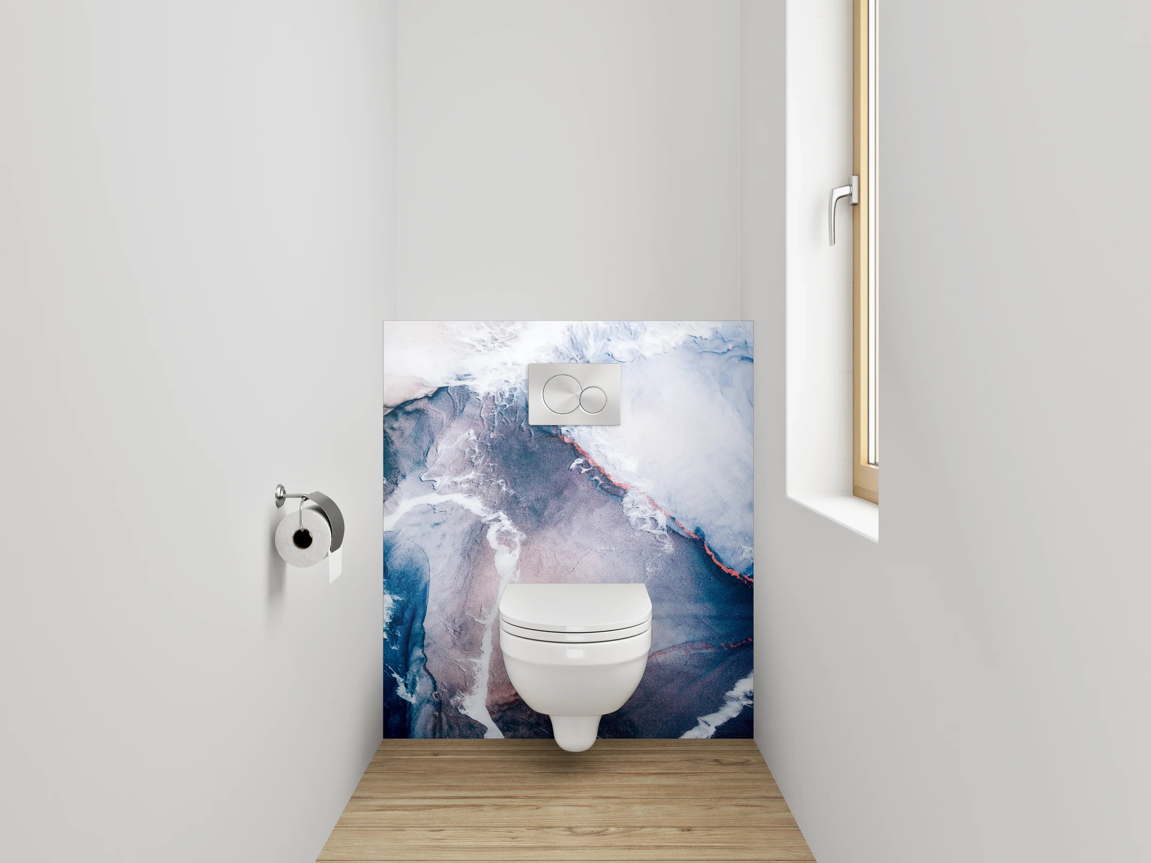 WC-Rückwand - Abstrakte Farbwelten Bunt Blau Weiß Rot