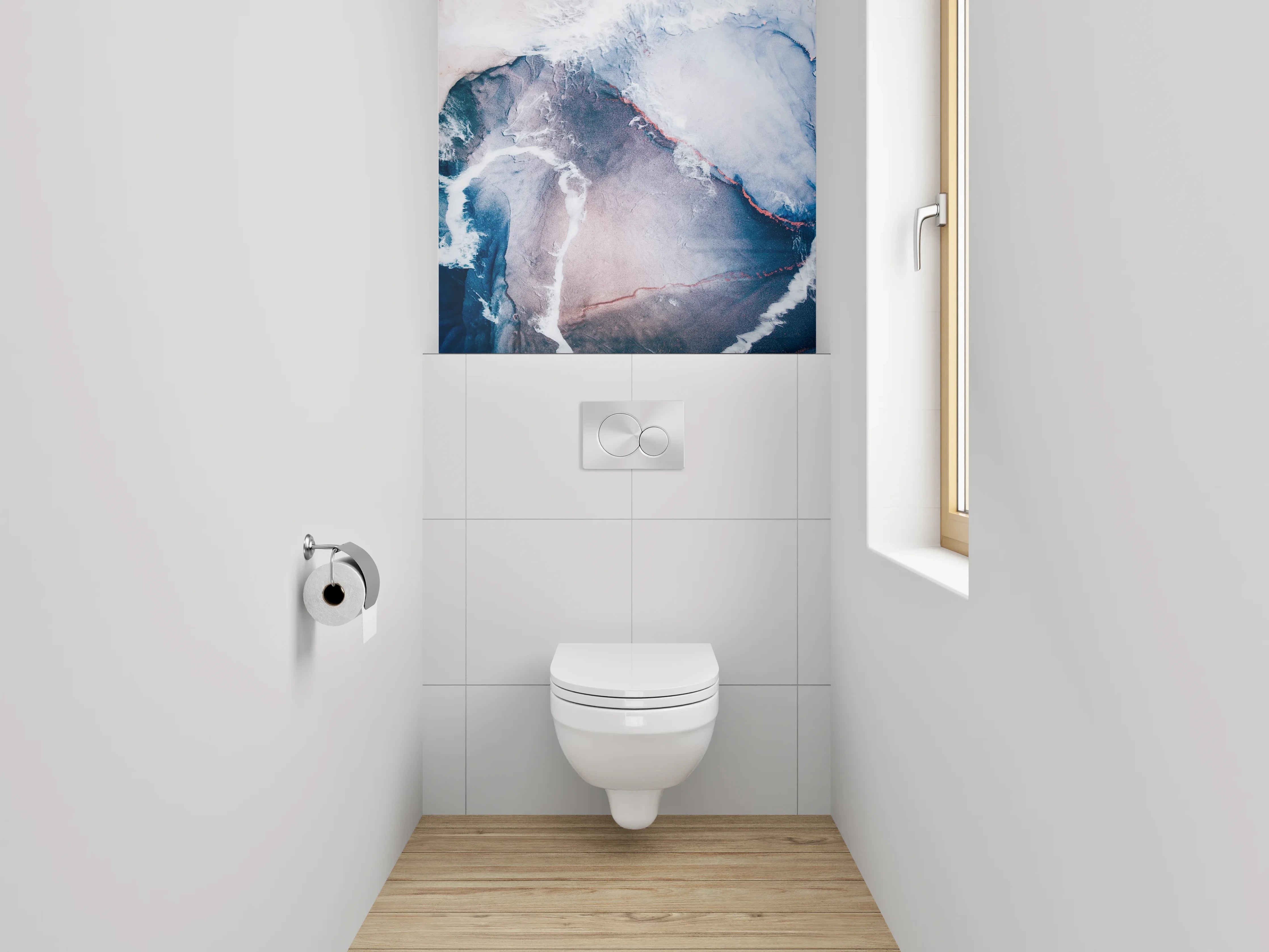 WC-Rückwand - Abstrakte Farbwelten Bunt Blau Weiß Rot