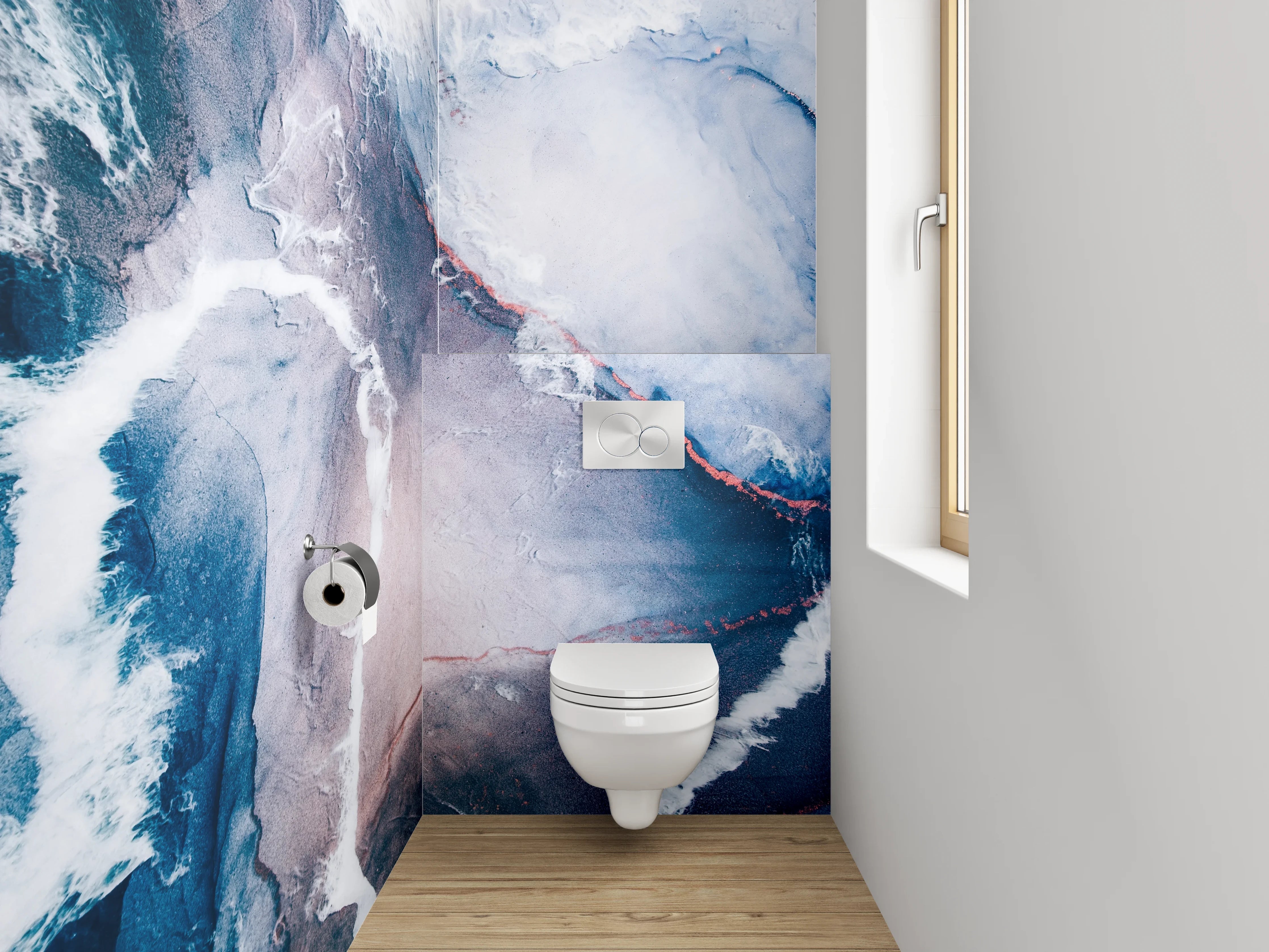 WC-Rückwand - Abstrakte Farbwelten Bunt Blau Weiß Rot