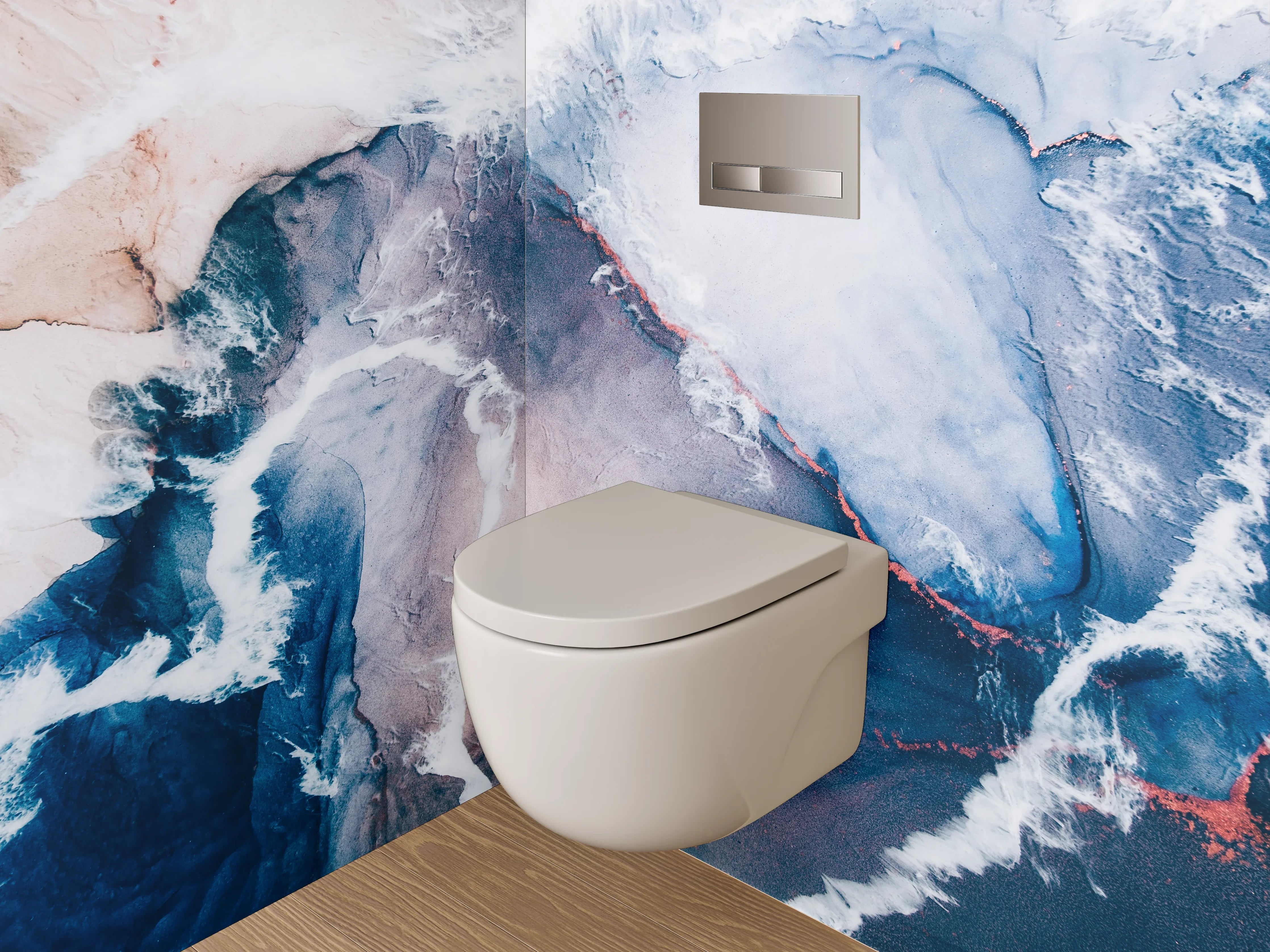 WC-Rückwand - Abstrakte Farbwelten Bunt Blau Weiß Rot