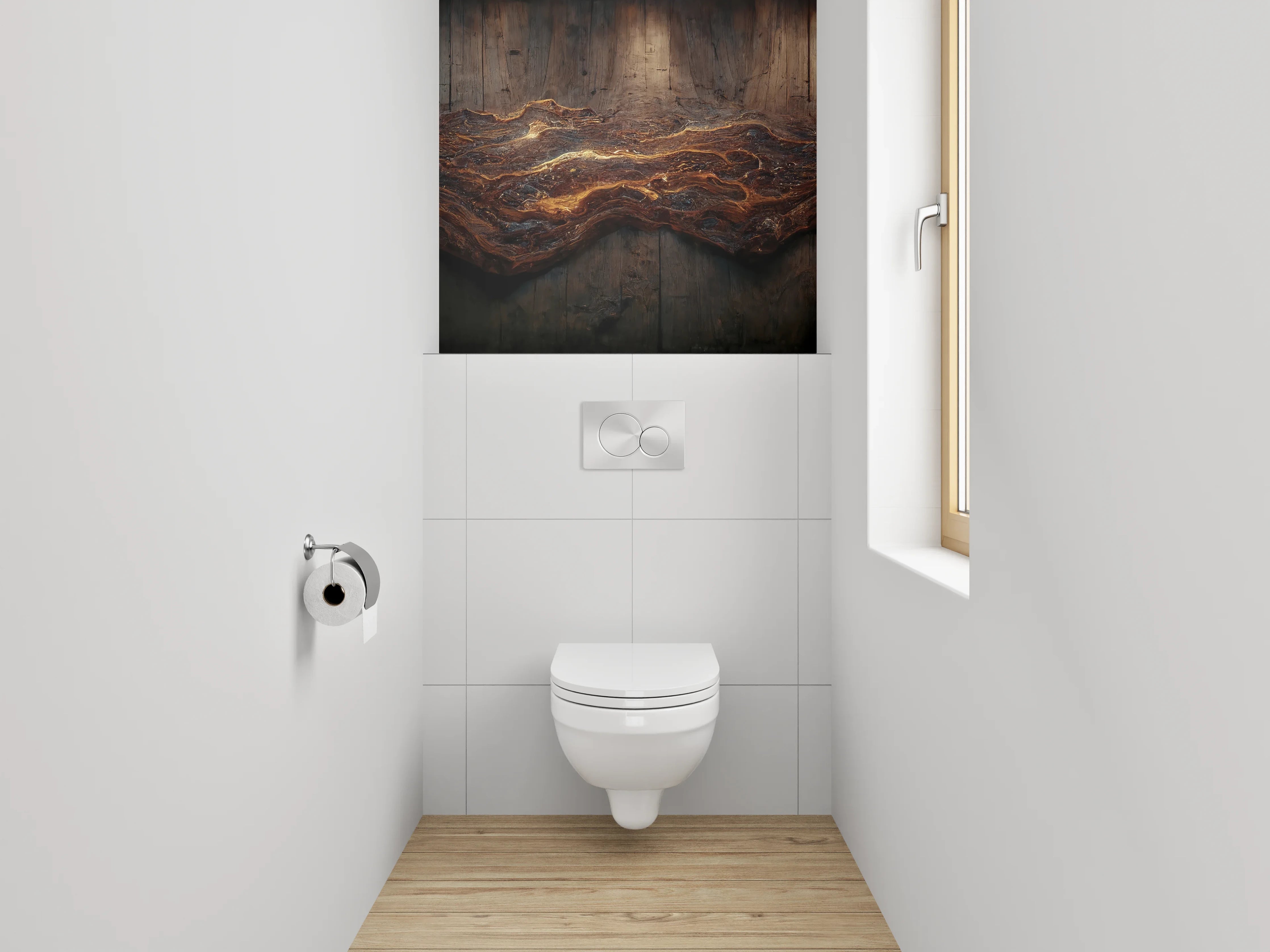 WC-Rückwand - Abstrakte Holzstruktur mit goldenen Adern