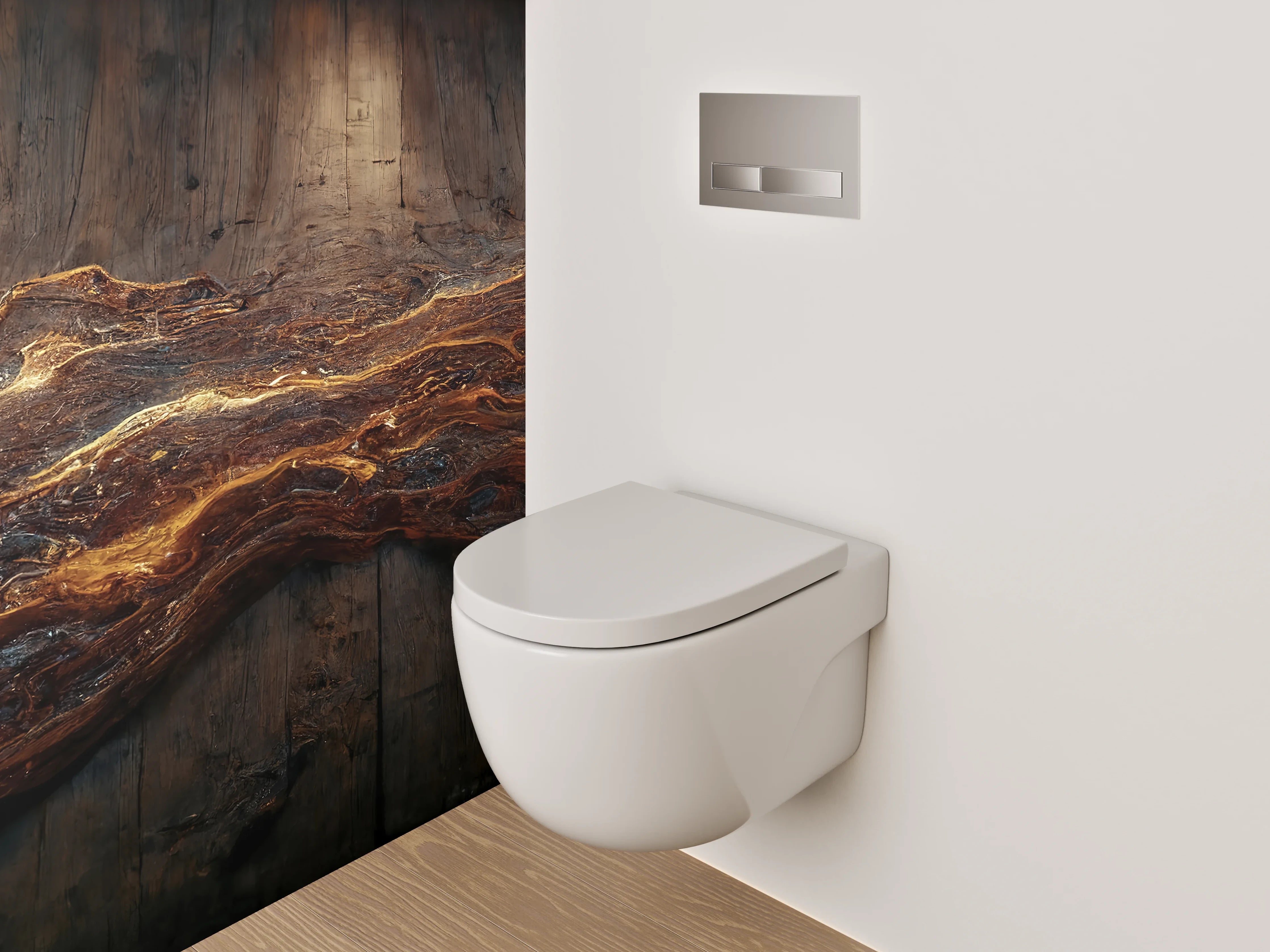 WC-Rückwand - Abstrakte Holzstruktur mit goldenen Adern