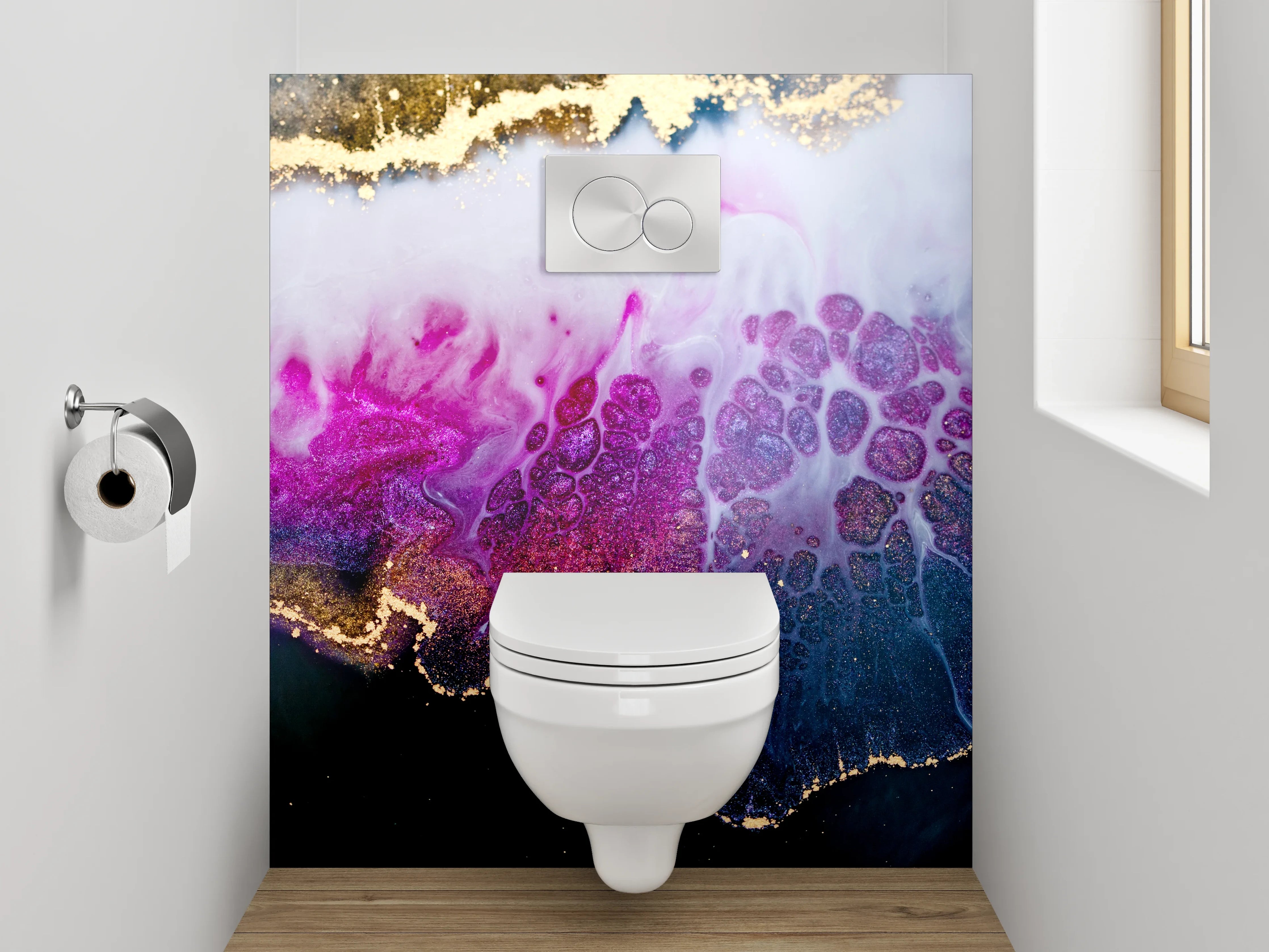WC-Rückwand - Abstrakte Kunst Gold Pink Schwarz