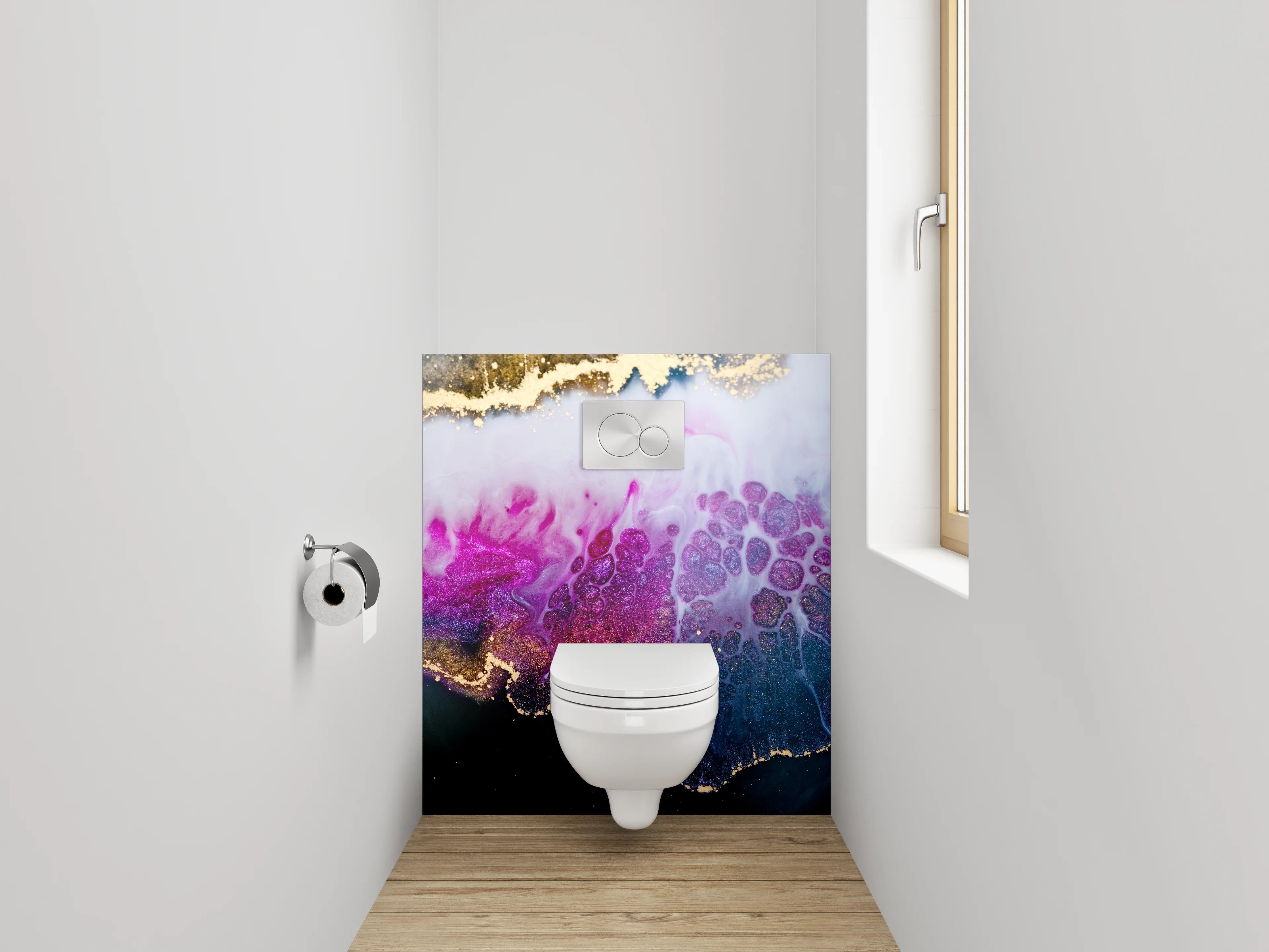 WC-Rückwand - Abstrakte Kunst Gold Pink Schwarz