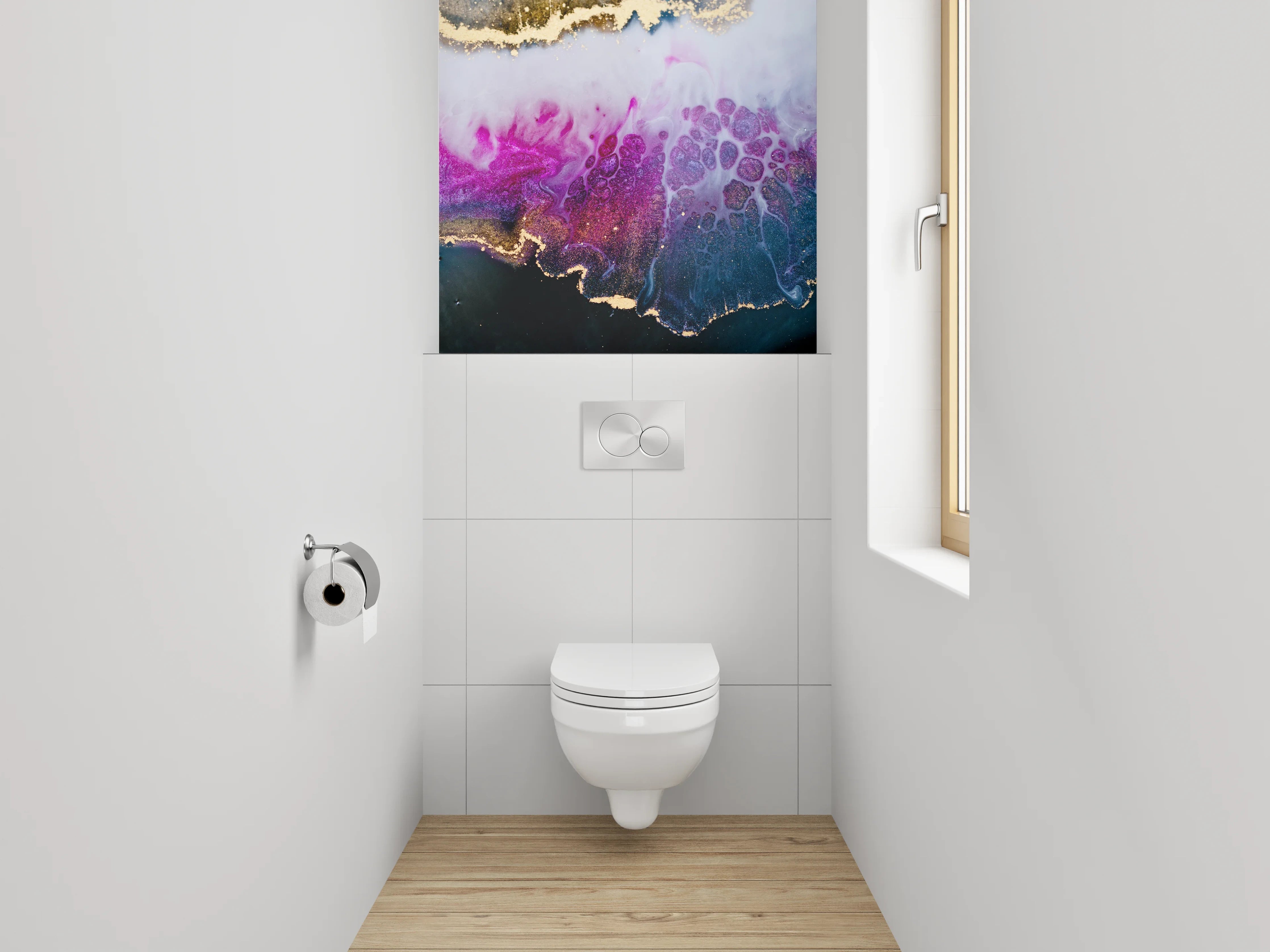 WC-Rückwand - Abstrakte Kunst Gold Pink Schwarz