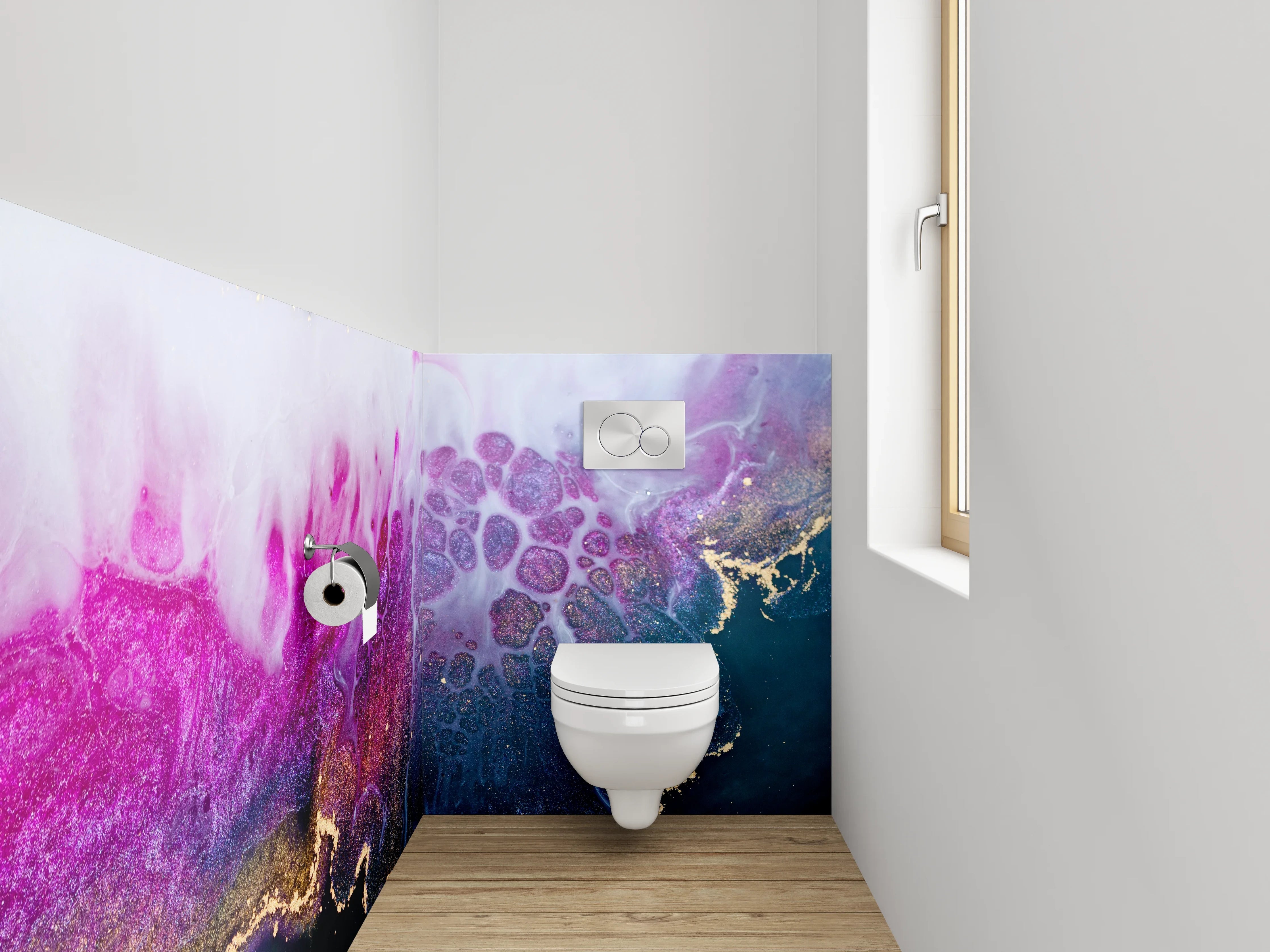 WC-Rückwand - Abstrakte Kunst Gold Pink Schwarz