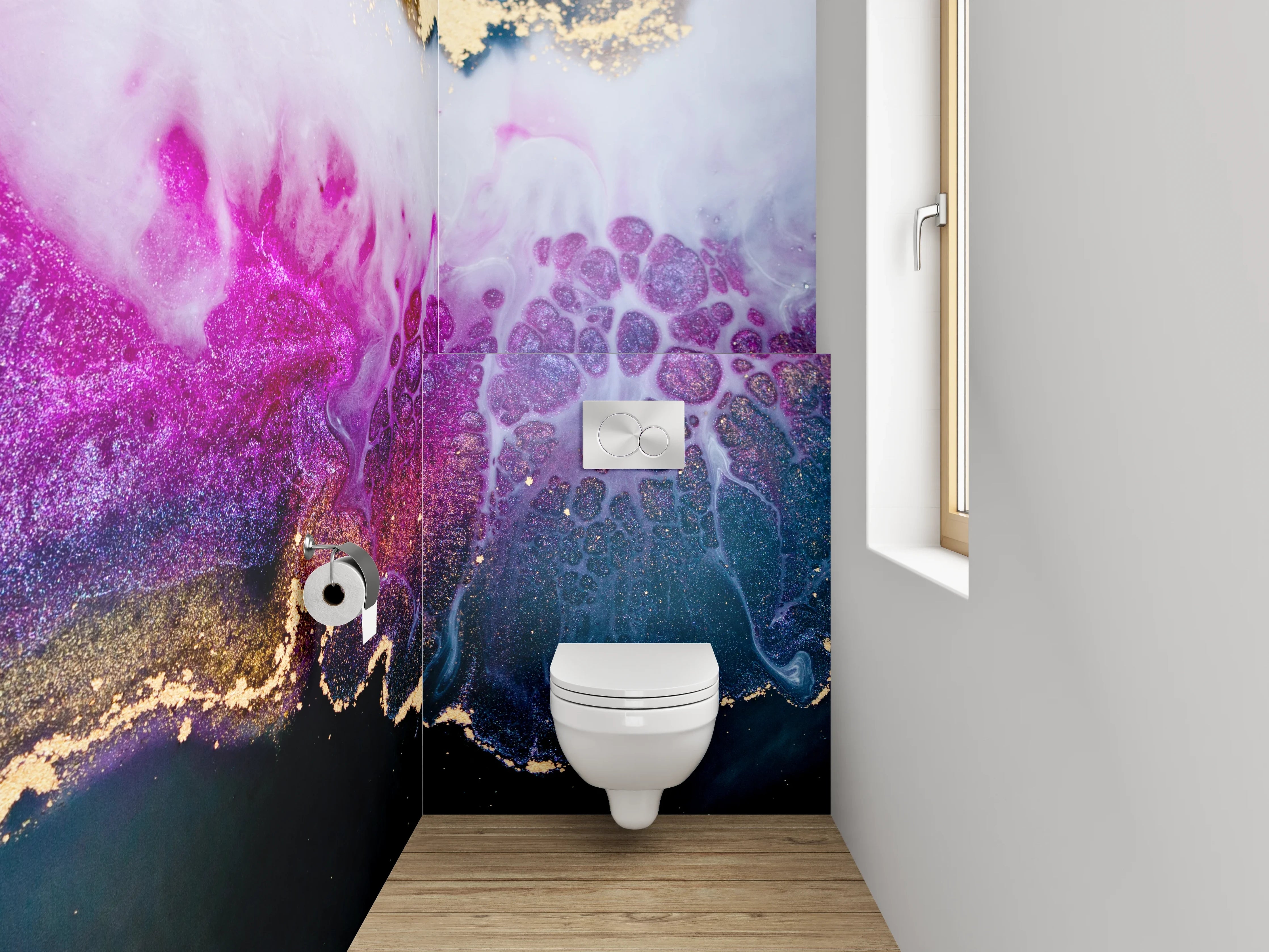 WC-Rückwand - Abstrakte Kunst Gold Pink Schwarz